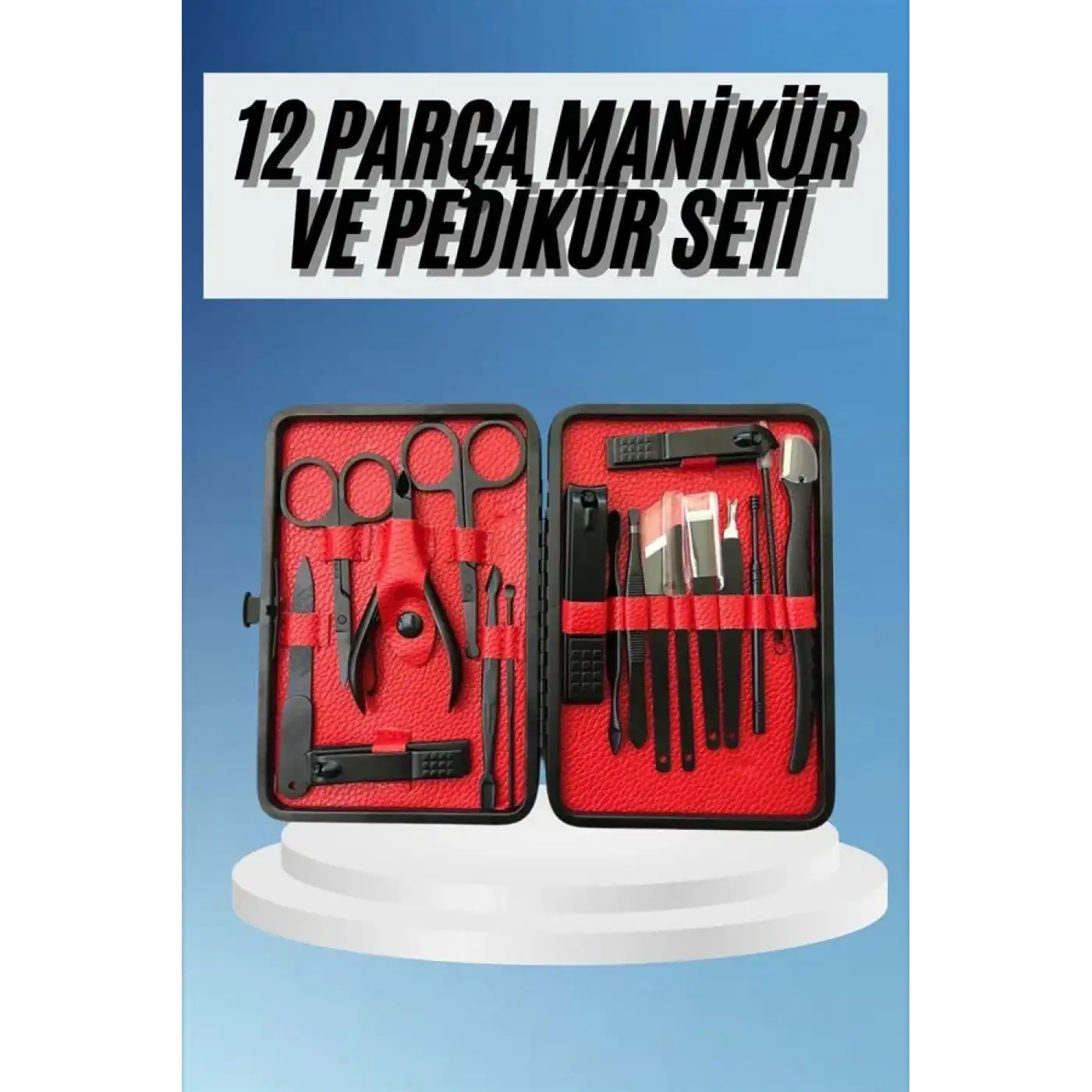 Deri Çantalı Siyah Paslanmaz Çelik 17 Parça Manikür Pedikür Seti