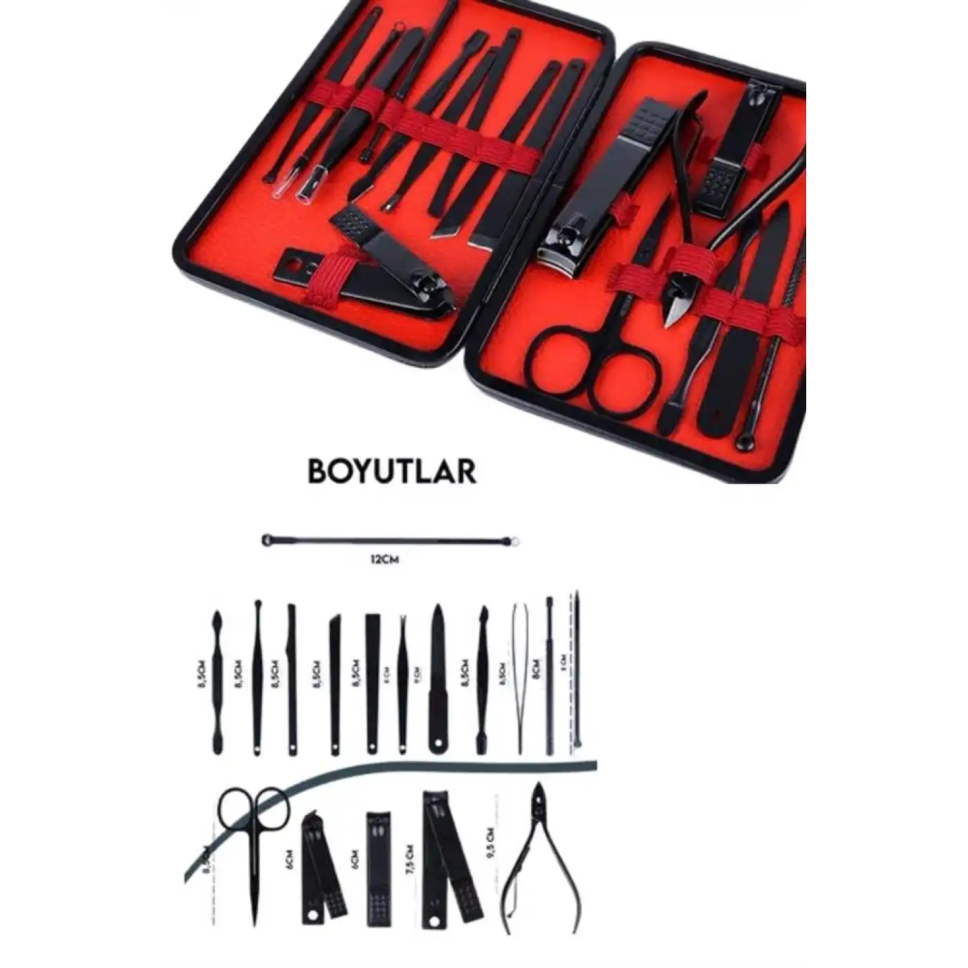 Deri Çantalı Siyah Paslanmaz Çelik 17 Parça Manikür Pedikür Seti