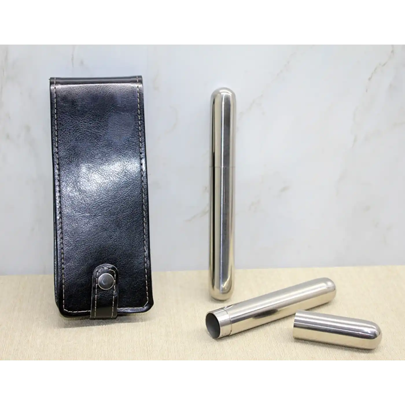 Deri Kılıflı İkili Paslanmaz Çelik Puro Tüpü