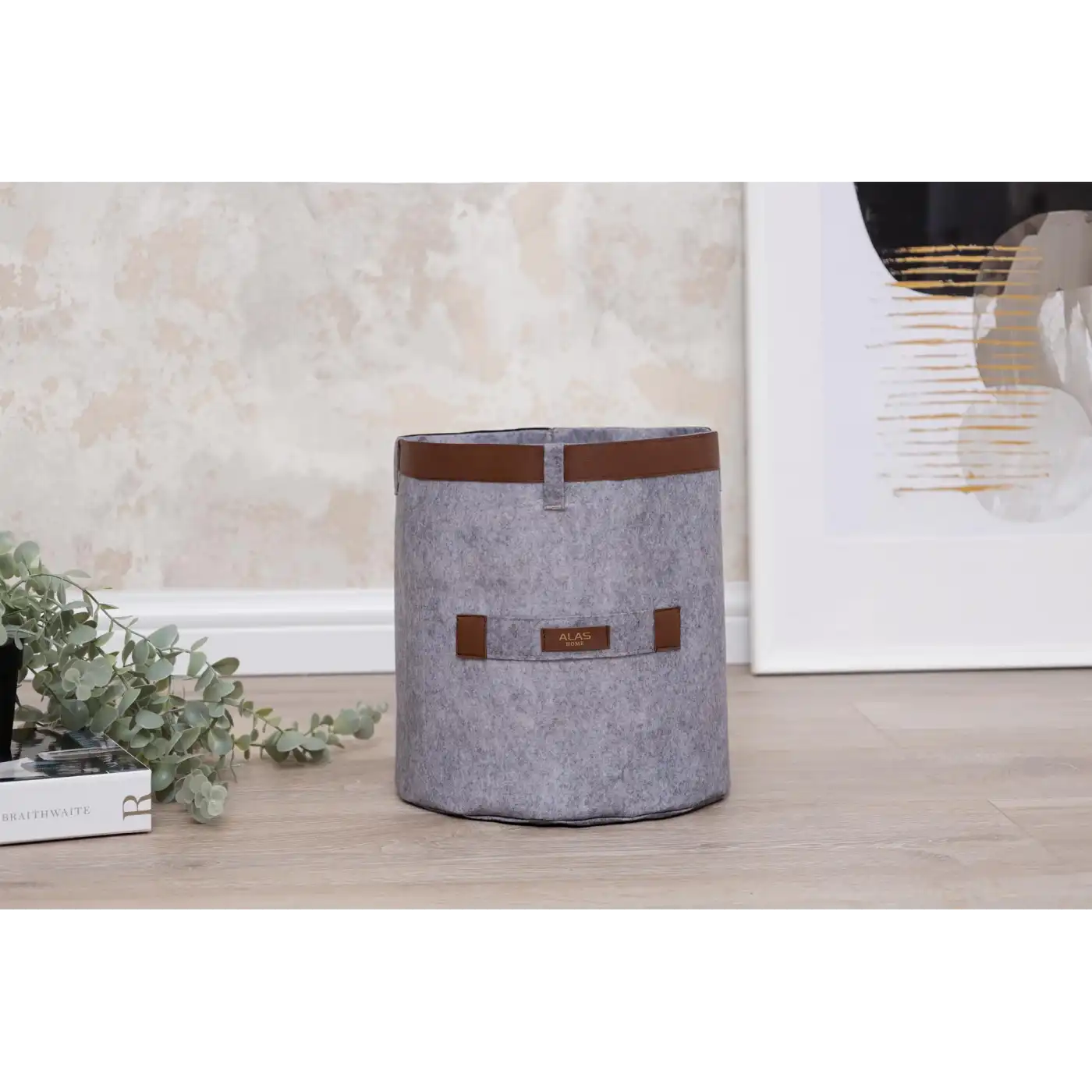 Deri Şeritli Yuvarlak Çok Amaçlı Düzenleyici Organizer Kutu Keçe Sepet (maxi) 03815