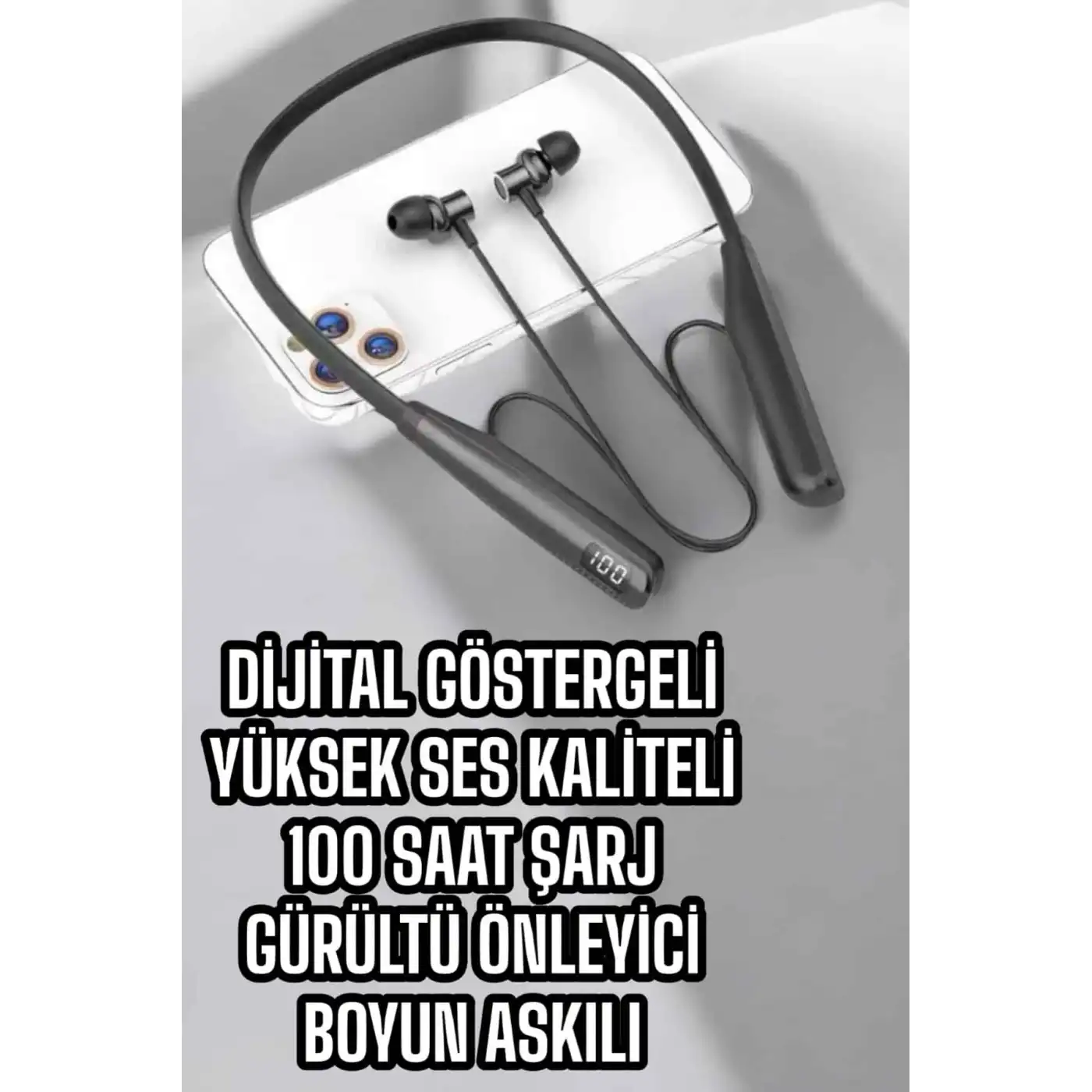 Dijital Batarya Göstergeli Bluetooth Özellikli Boyun Askılı Kulaklık