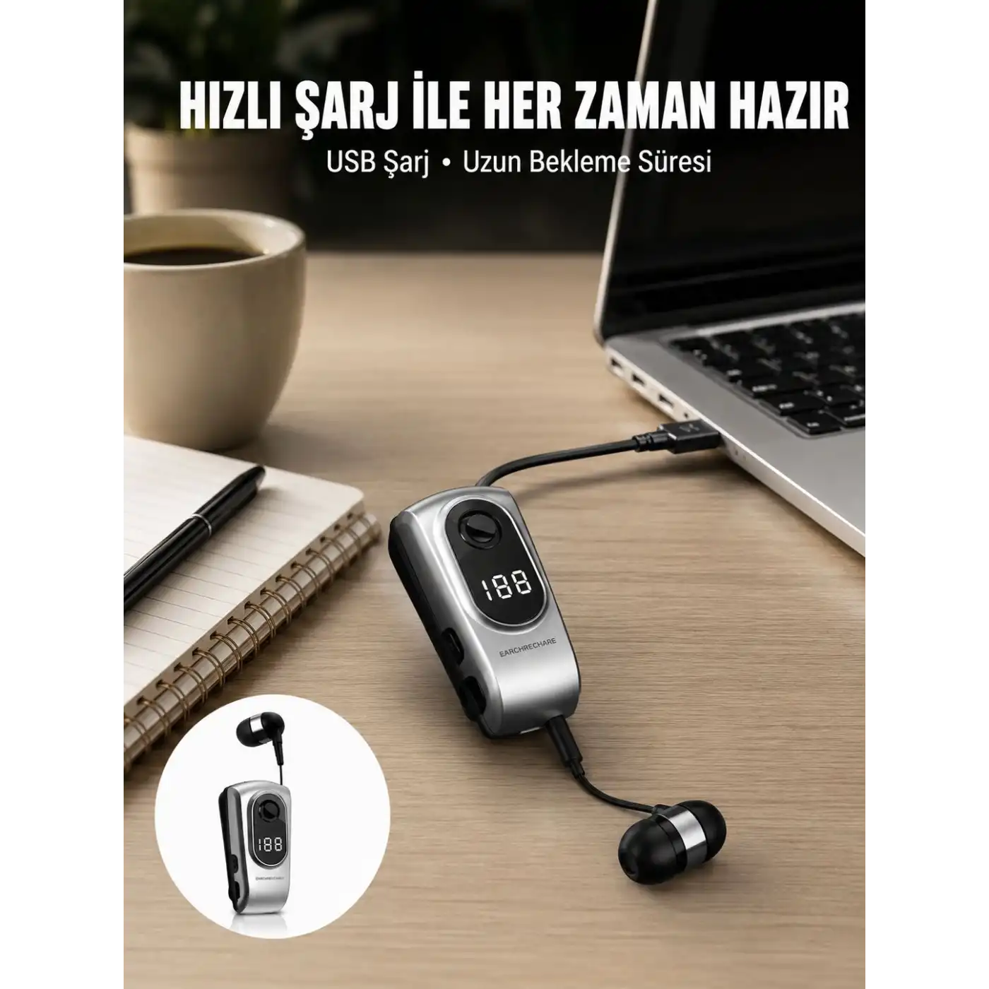 Dijital Ekranlı Bluetooth Kulaklık – Titreşimli Bildirim, 25 Saat Kullanım Yeni Nesil