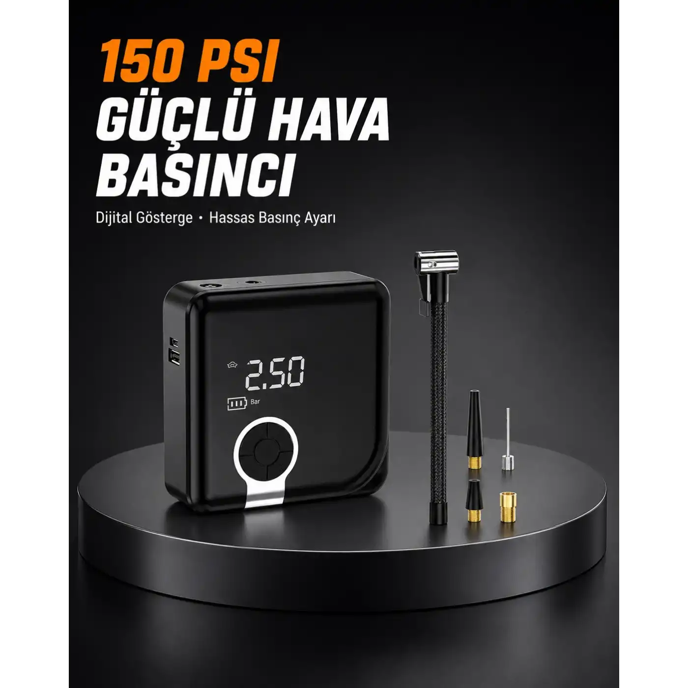 Dijital Ekranlı Diyafram Tip Kompresör 150 PSI Güçlü Motorlu