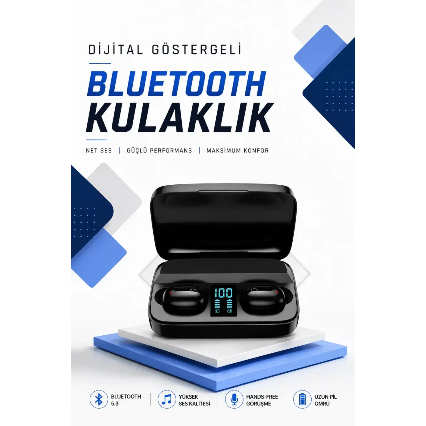 Dijital Göstergeli Bluetooth Kulaklık Kablosuz TWS Stereo Bluetooth 5.0