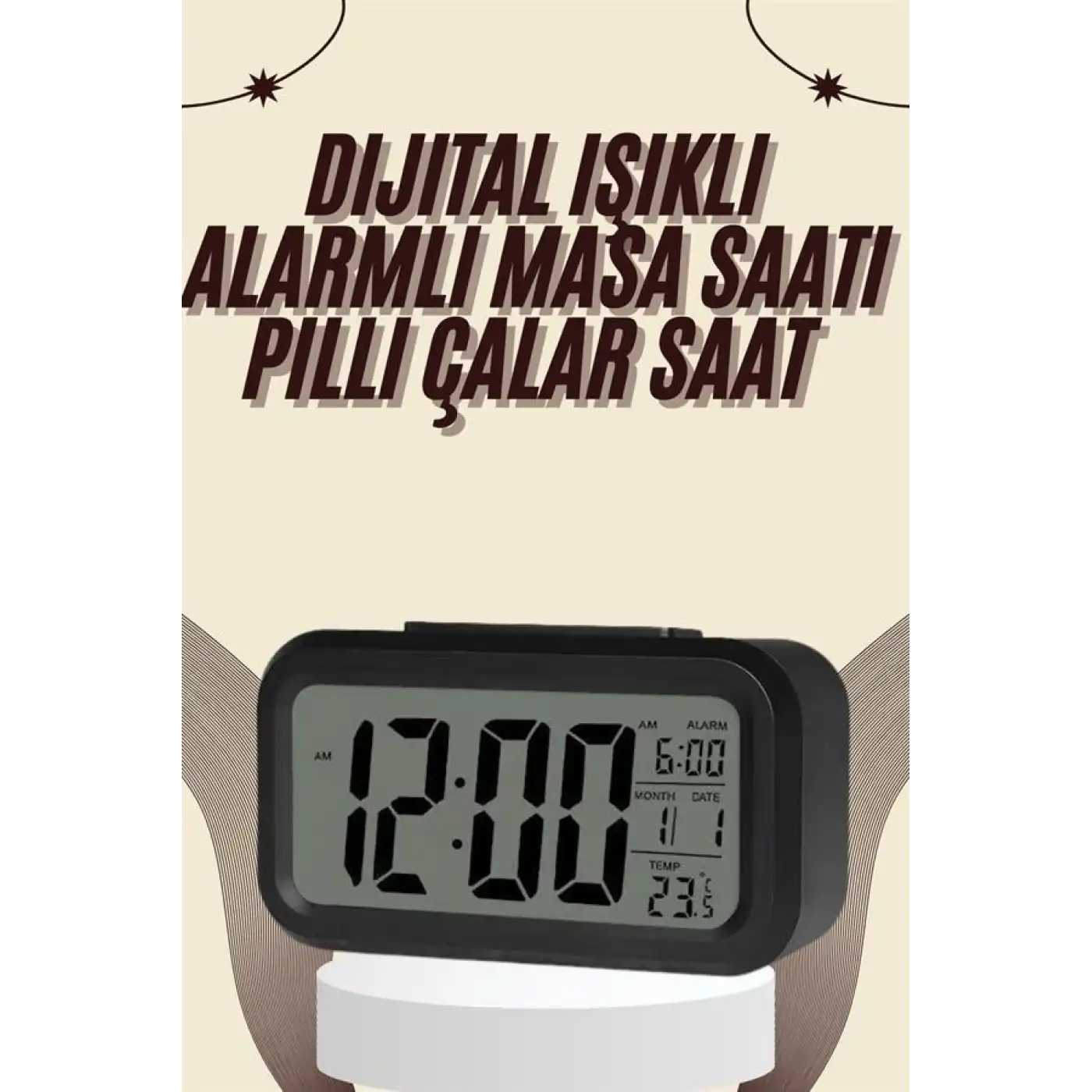 Dijital Masa Saati Termometreli Takvim Çalar Saat Led Ekran Pilli