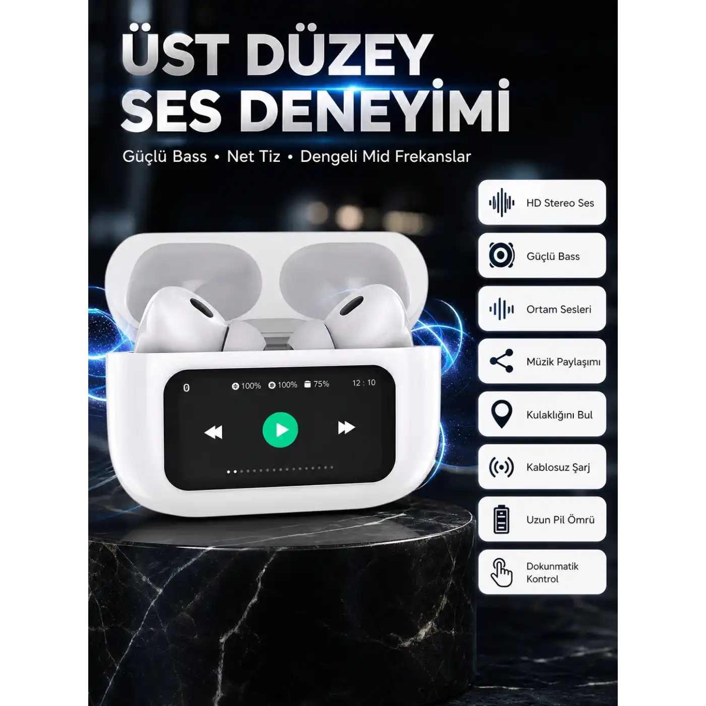 Dokunmatik Ekranlı Bluetooth Kulaklık TWS İOS Android Tüm Telefonlara Uyumlu Kulaklık Yeni Nesil