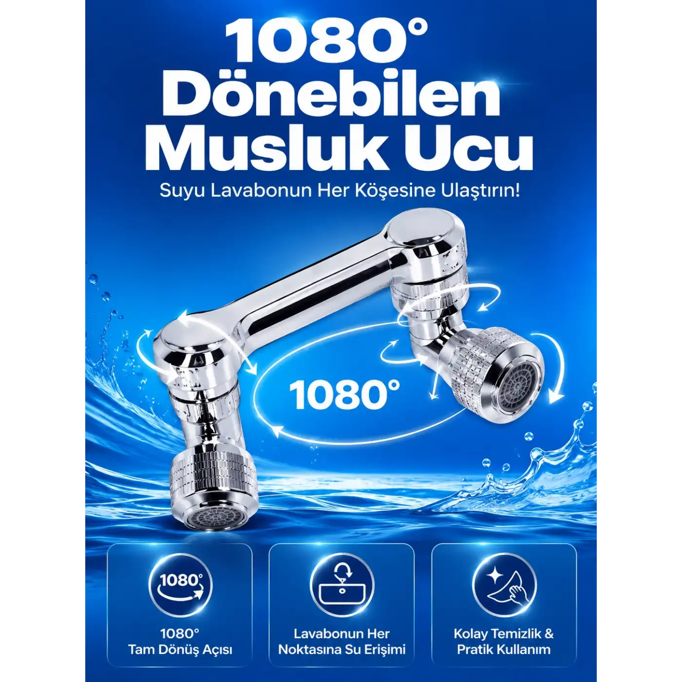 Döndürülebilir Musluk Mutfak Banyo Musluk Ucu Başlığı 4 Filtreli