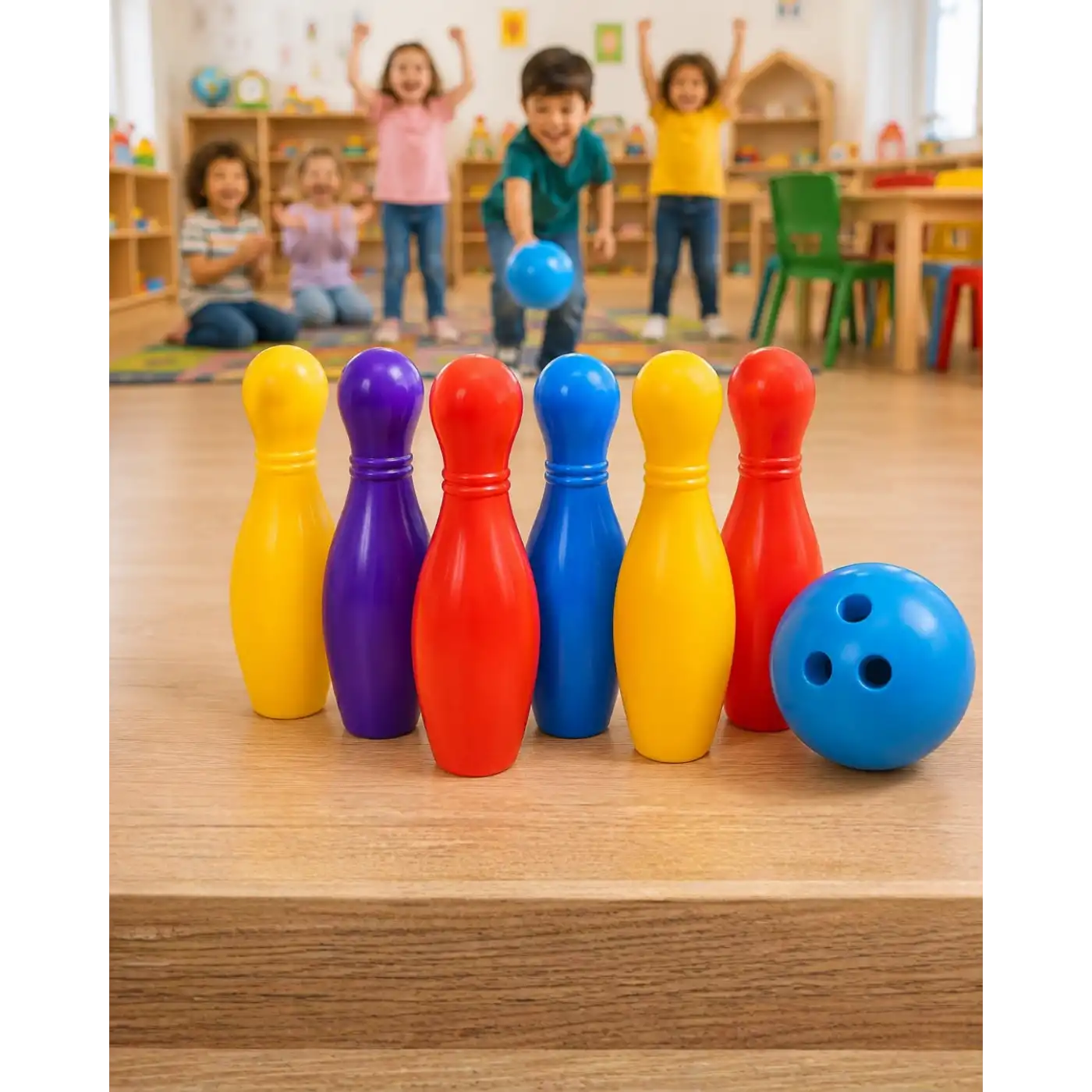 Eğlenceli Bowling Oyuncak Seti Çocuklar İçin Renkli Kuka ve Top
