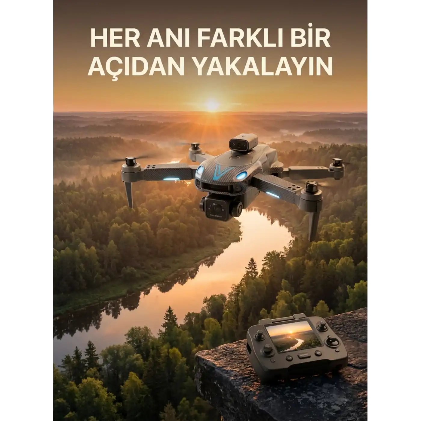 Ekranlı Kumandalı Çift Kameralı Drone ile Havadan Çekim
