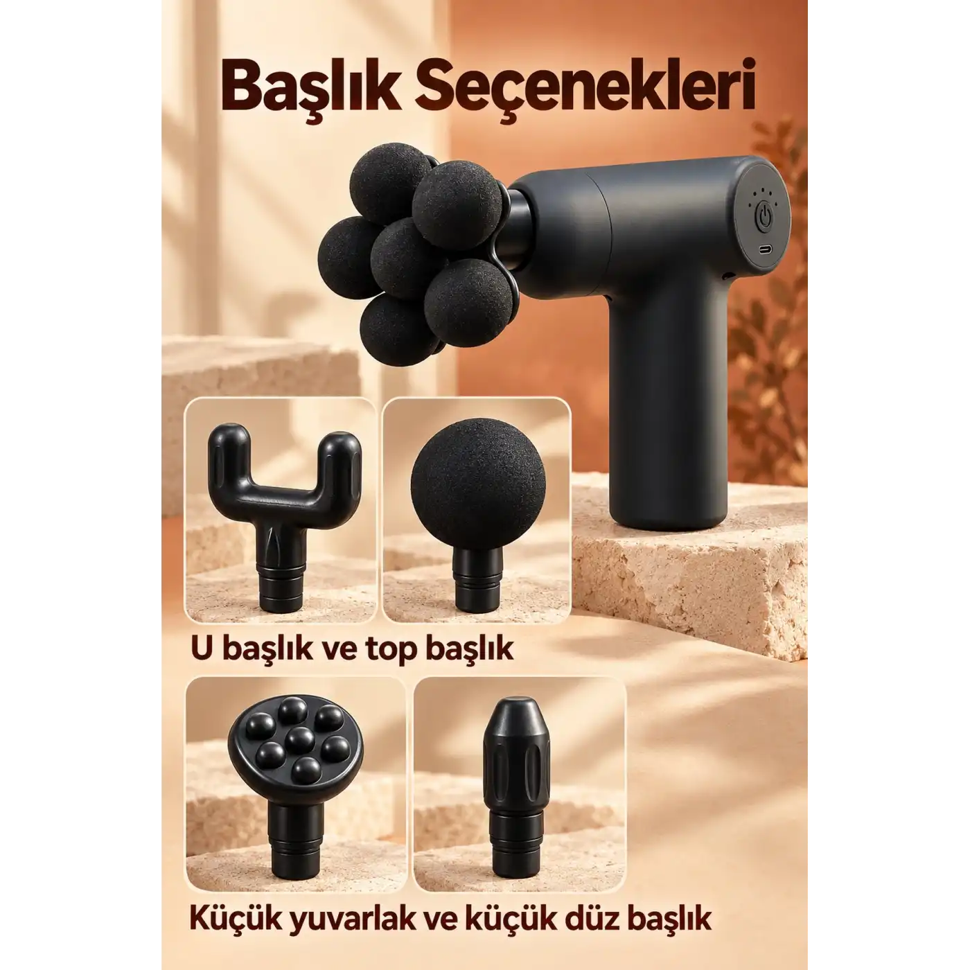 El Tipi Masaj Tabancası Top Başlıklı Siyah Gövde