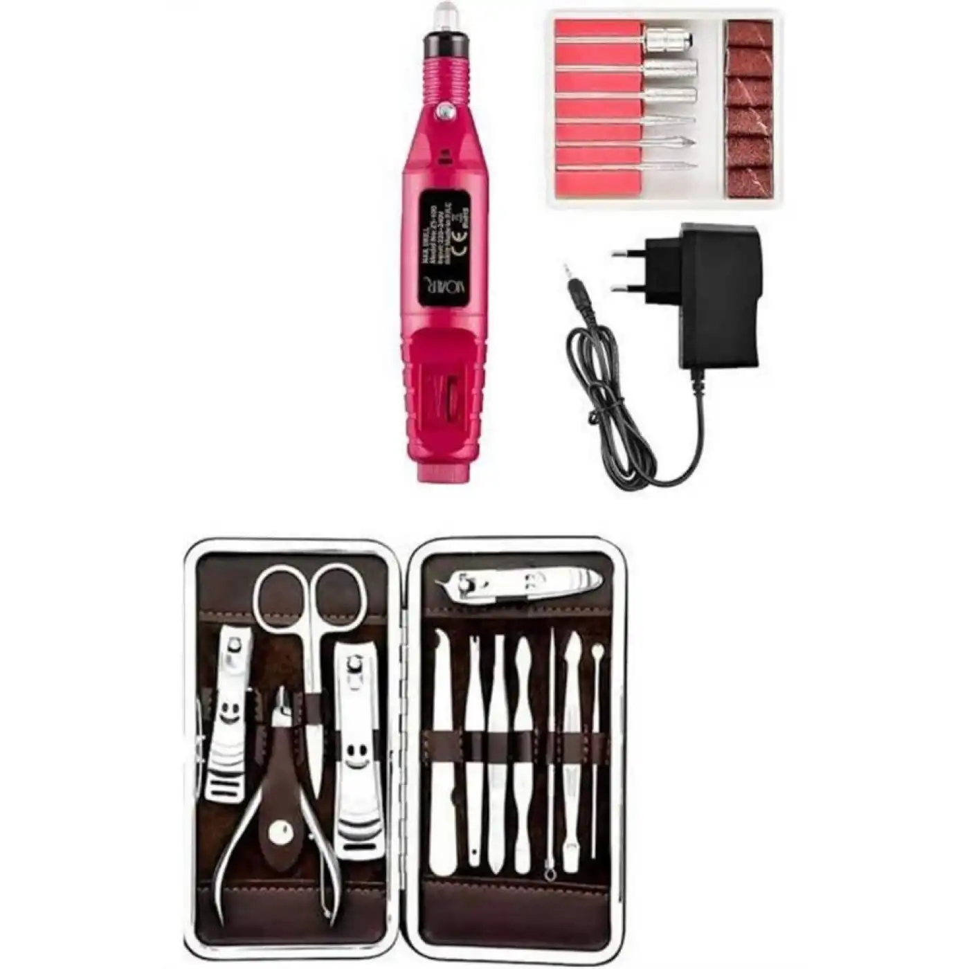 Elektrikli Manikür Pedikür Seti İkili Set 12 Parça Tırnak Bakımı Törpü Protez Çıkarma