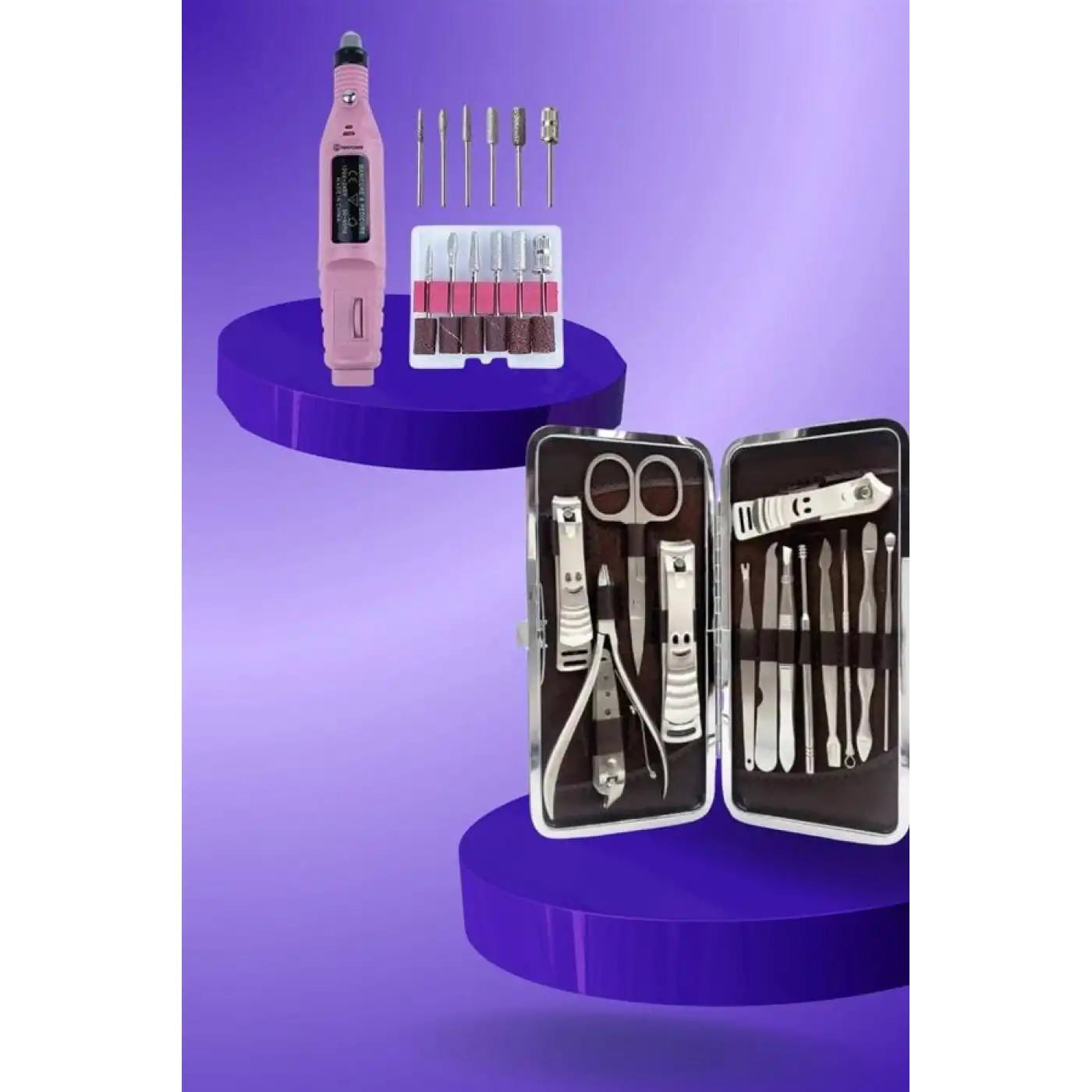 Elektrikli Manikür Pedikür Seti İkili Set 12 Parça Tırnak Bakımı Törpü Protez Çıkarma