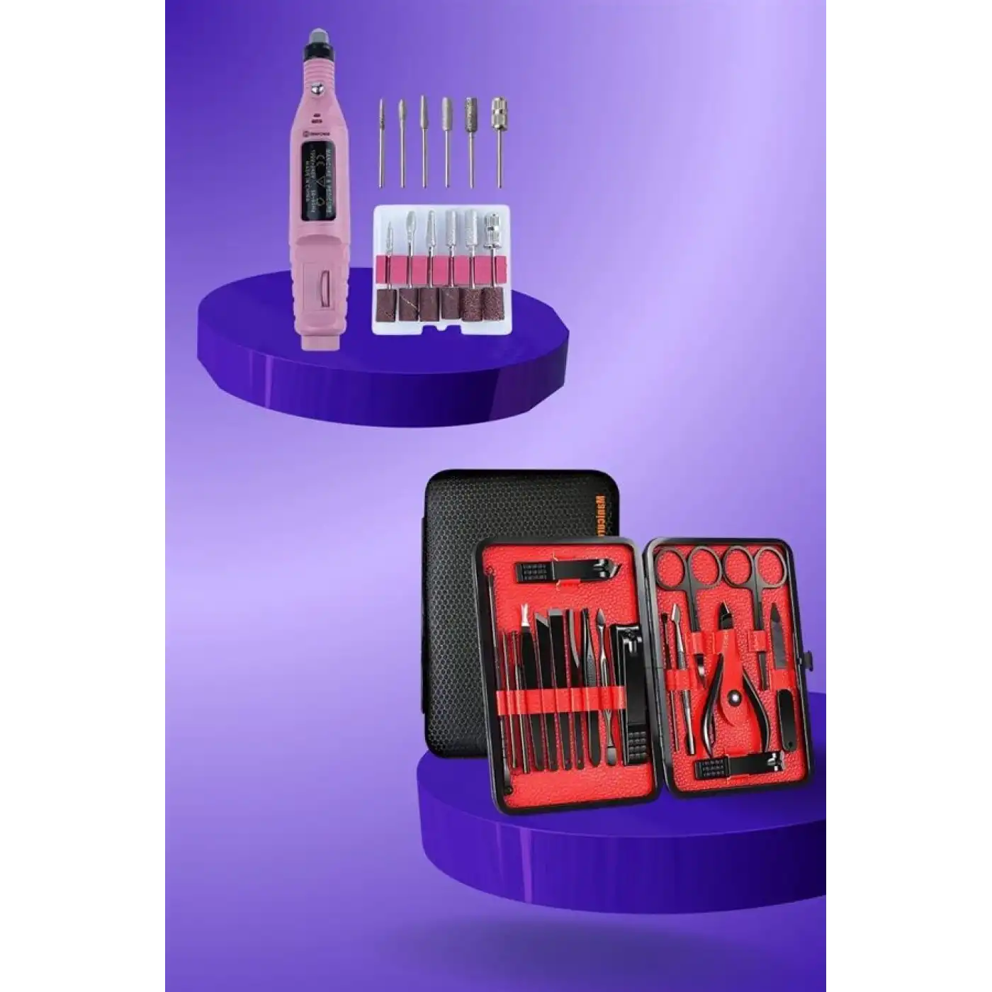 Elektrikli Manikür Pedikür Seti İkili Set 17 Parça Tırnak Bakımı Nasır Temizleme Tırnak Şekillendirme