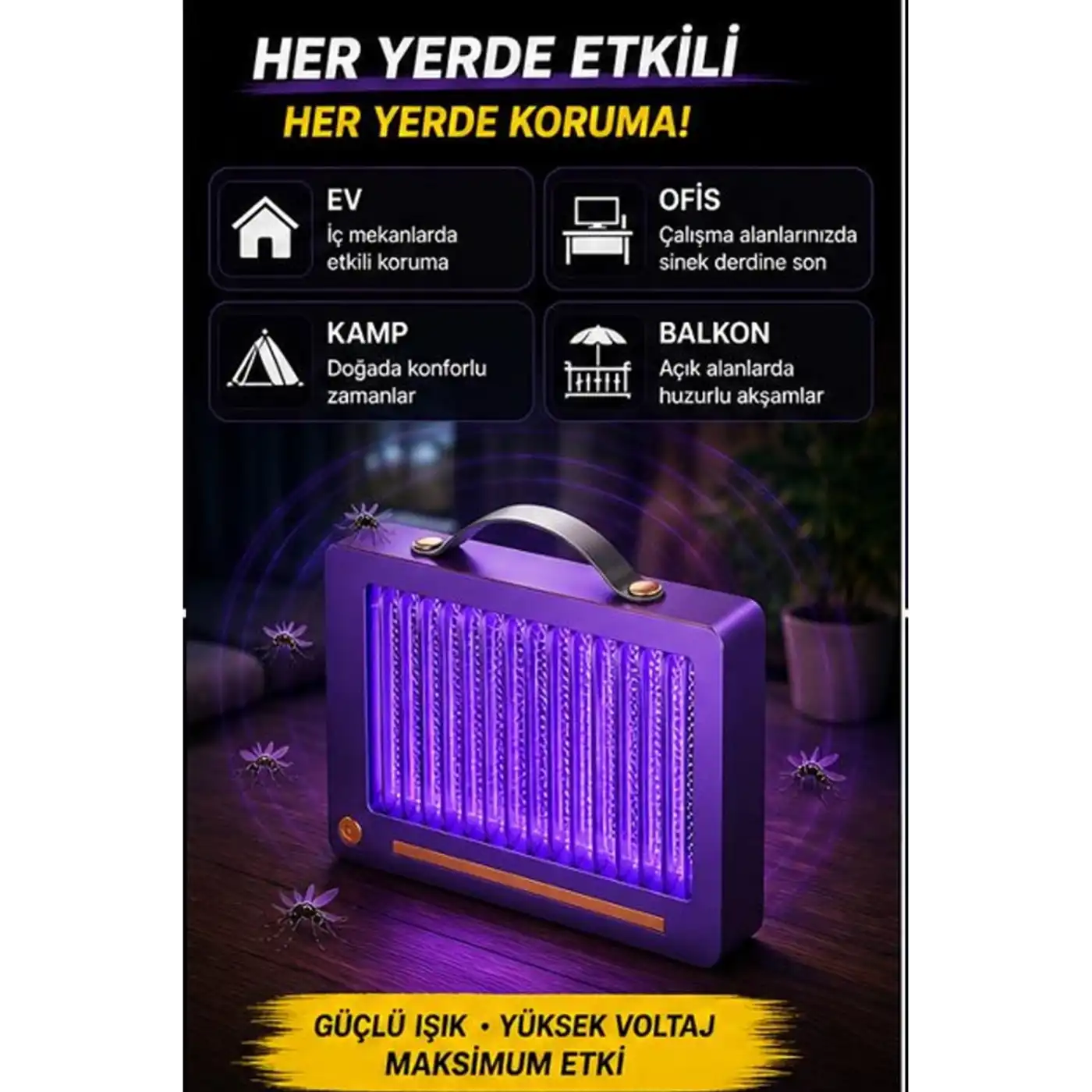 Elektrikli Sinek Öldürücü Lamba | Şarjlı, Sessiz, Led Işıklı Etkili Koruma