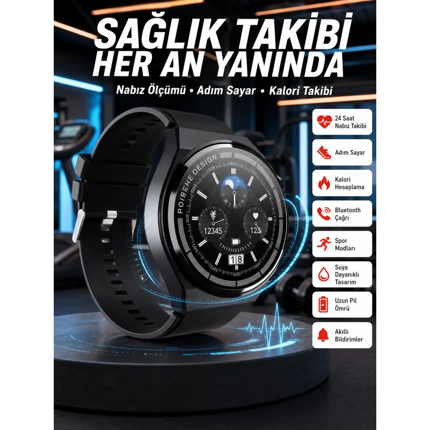 En Çok Tercih Edilen Akıllı Saat Amoled Ekran Nabız Sensörü GPS Uyumlu Adımsayar
