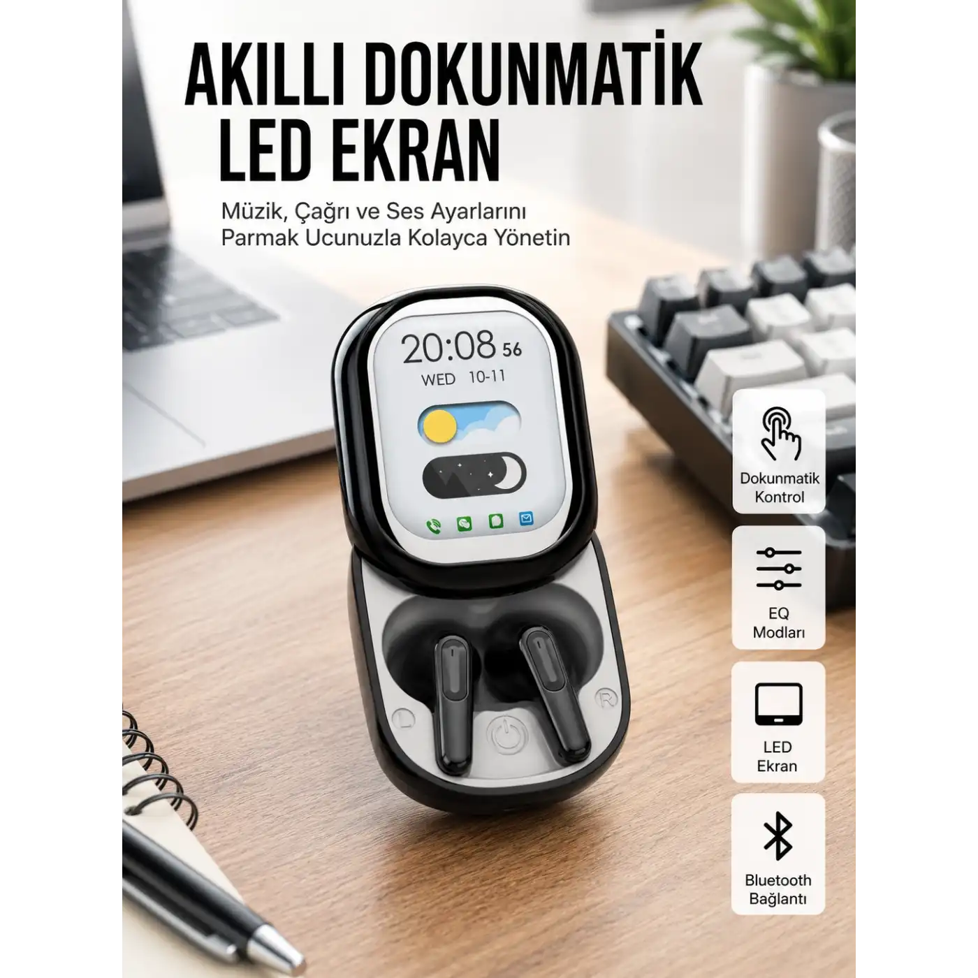 ENC Destekli Bluetooth 5.4 Kulaklık – EQ Ayarlı, Akıllı Kutulu
