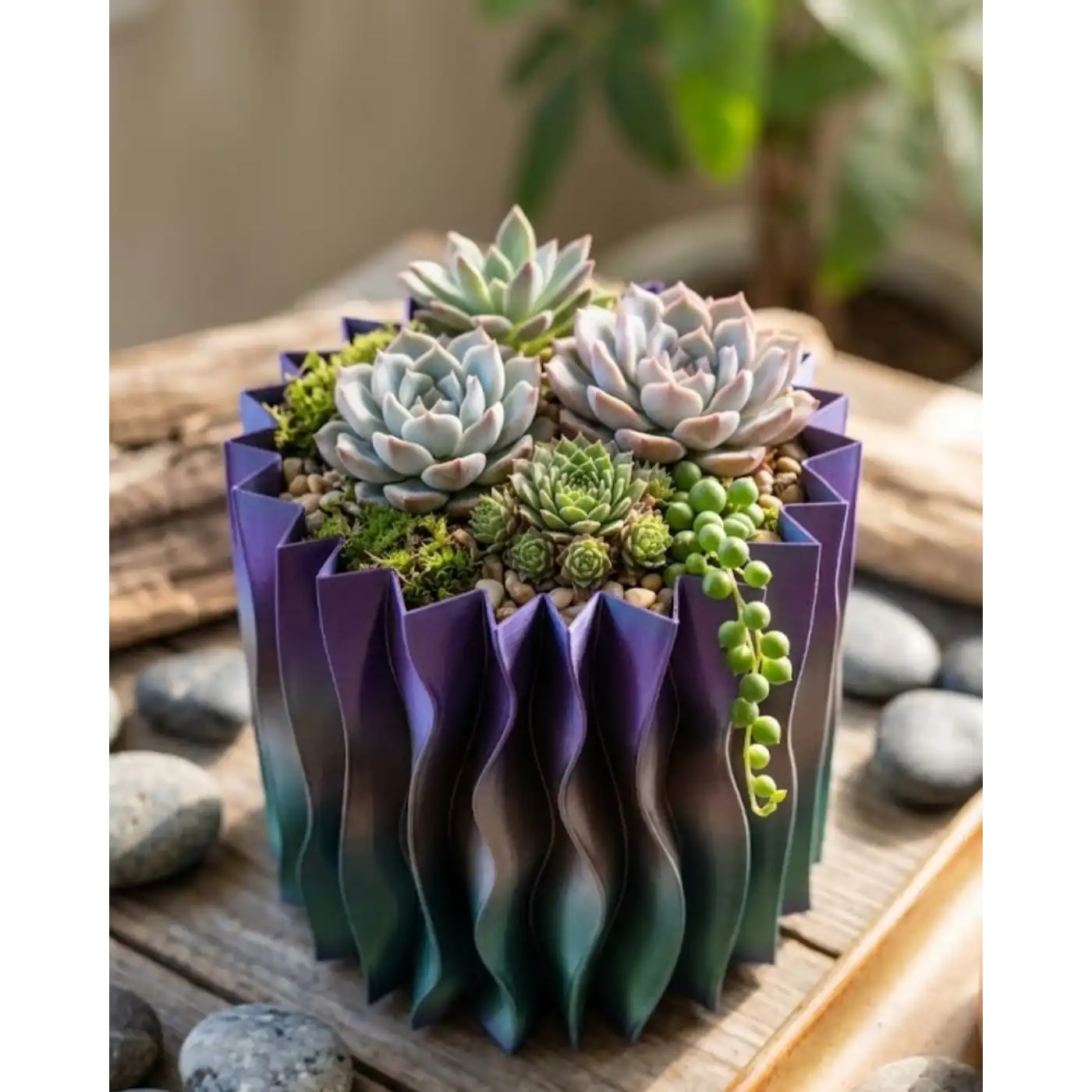 Es Dalga Formlu Mor 3D Baskı Dekoratif Vazo Modern Ev Aksesuarı