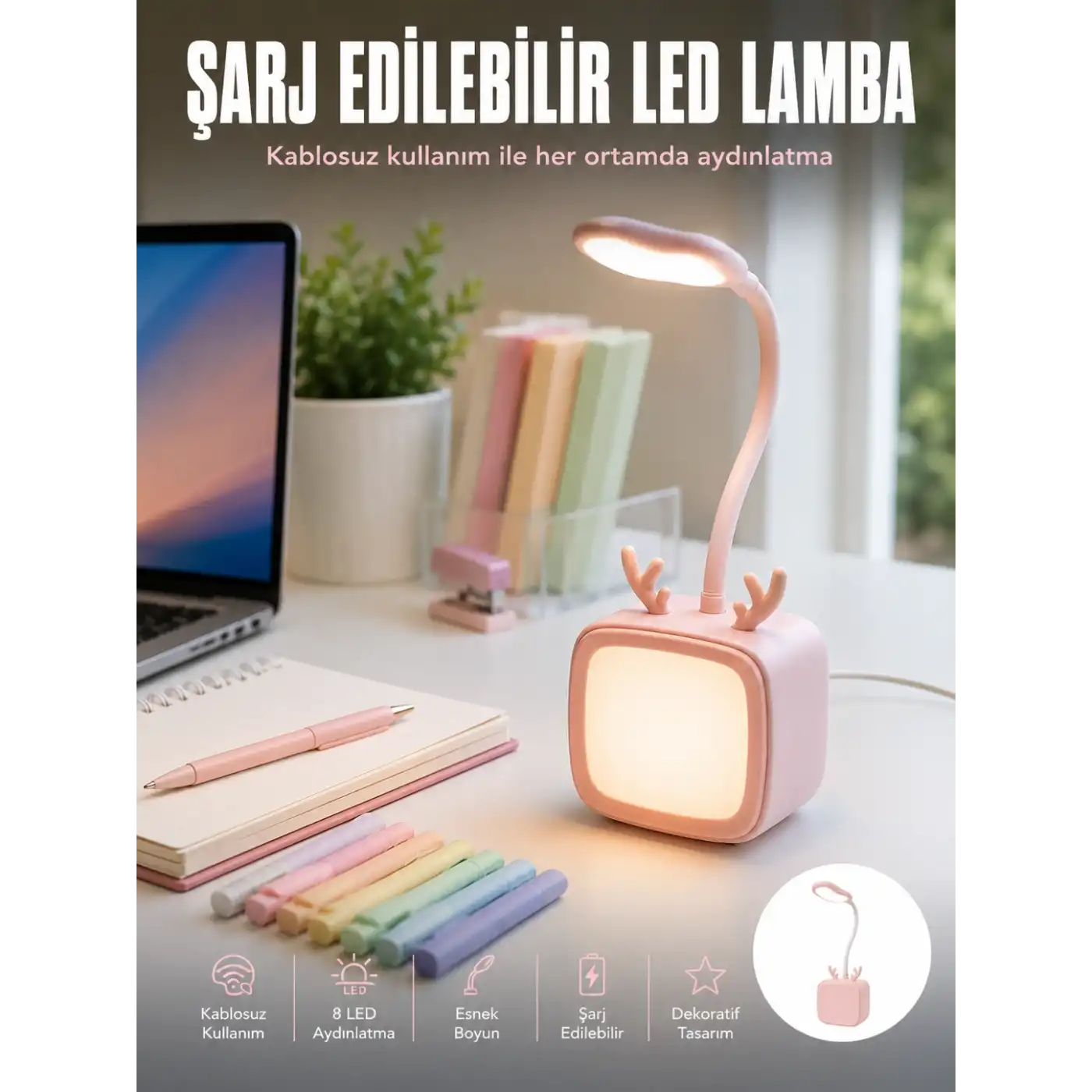 Esnek Gövdeli LED Masa Lambası Taşınabilir Gece Aydınlatması