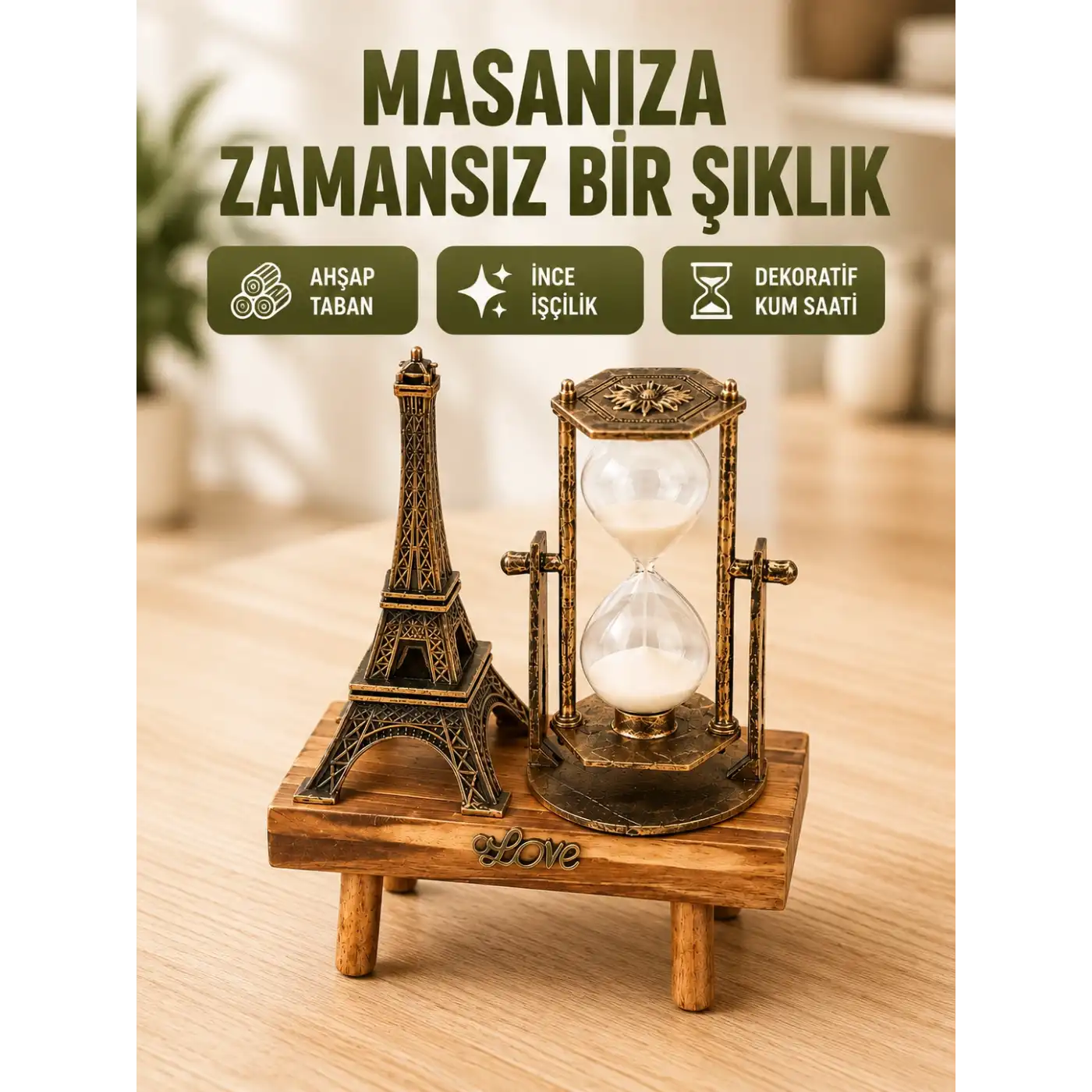 Ev, Ofis ve Kafeler İçin Retro Ahşap Kum Saati Dekorasyonu