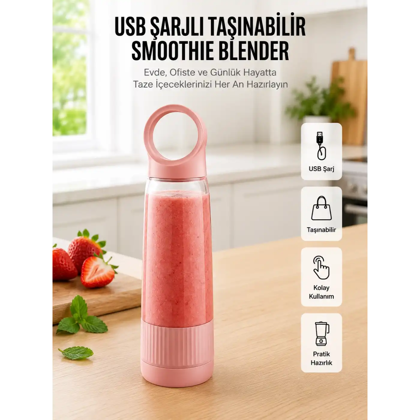 Ev Ofis ve Seyahat İçin Taşınabilir Smoothie Blender