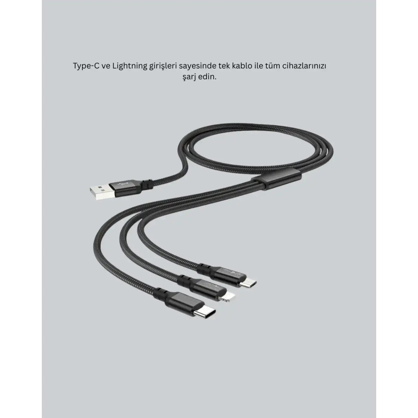 Evrensel 3 Başlıklı Şarj Kablosu – iPhone Huawei Samsung İçin