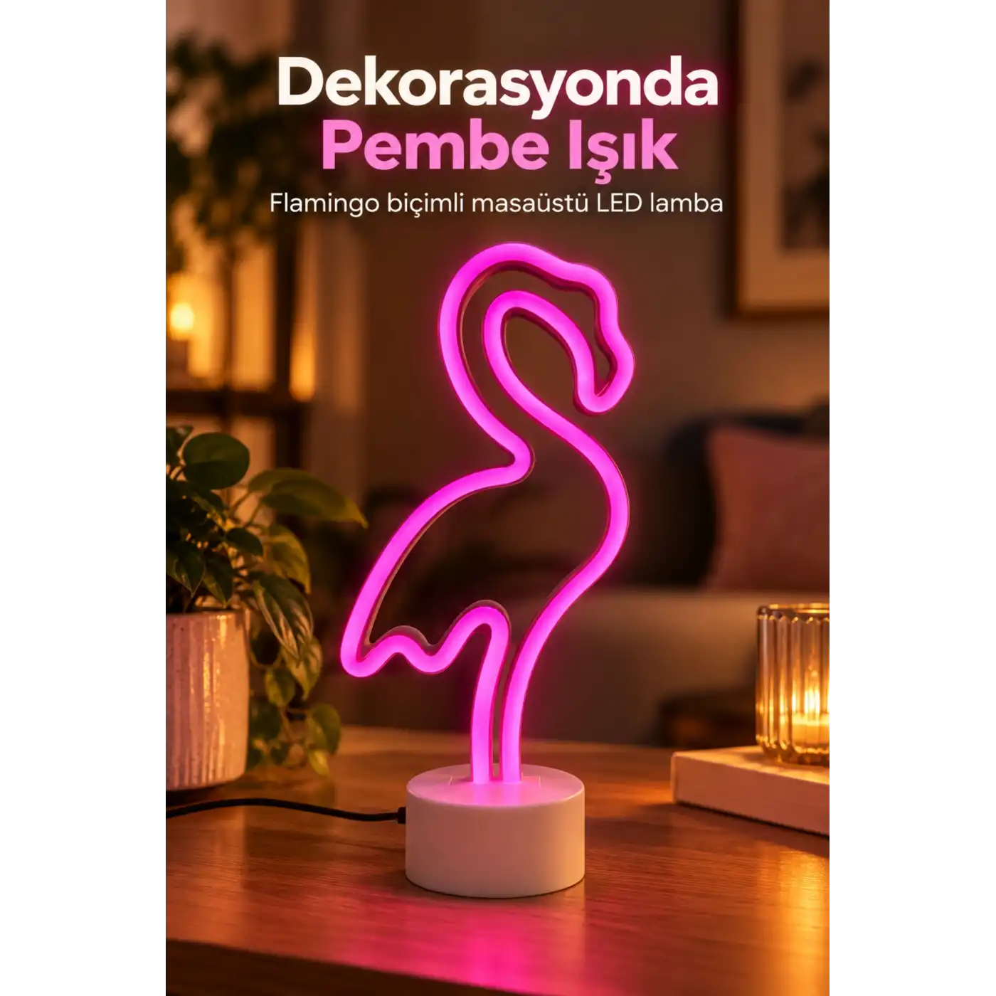 Flamingo LED Lamba Pembe Işıklı USB ve Pilli