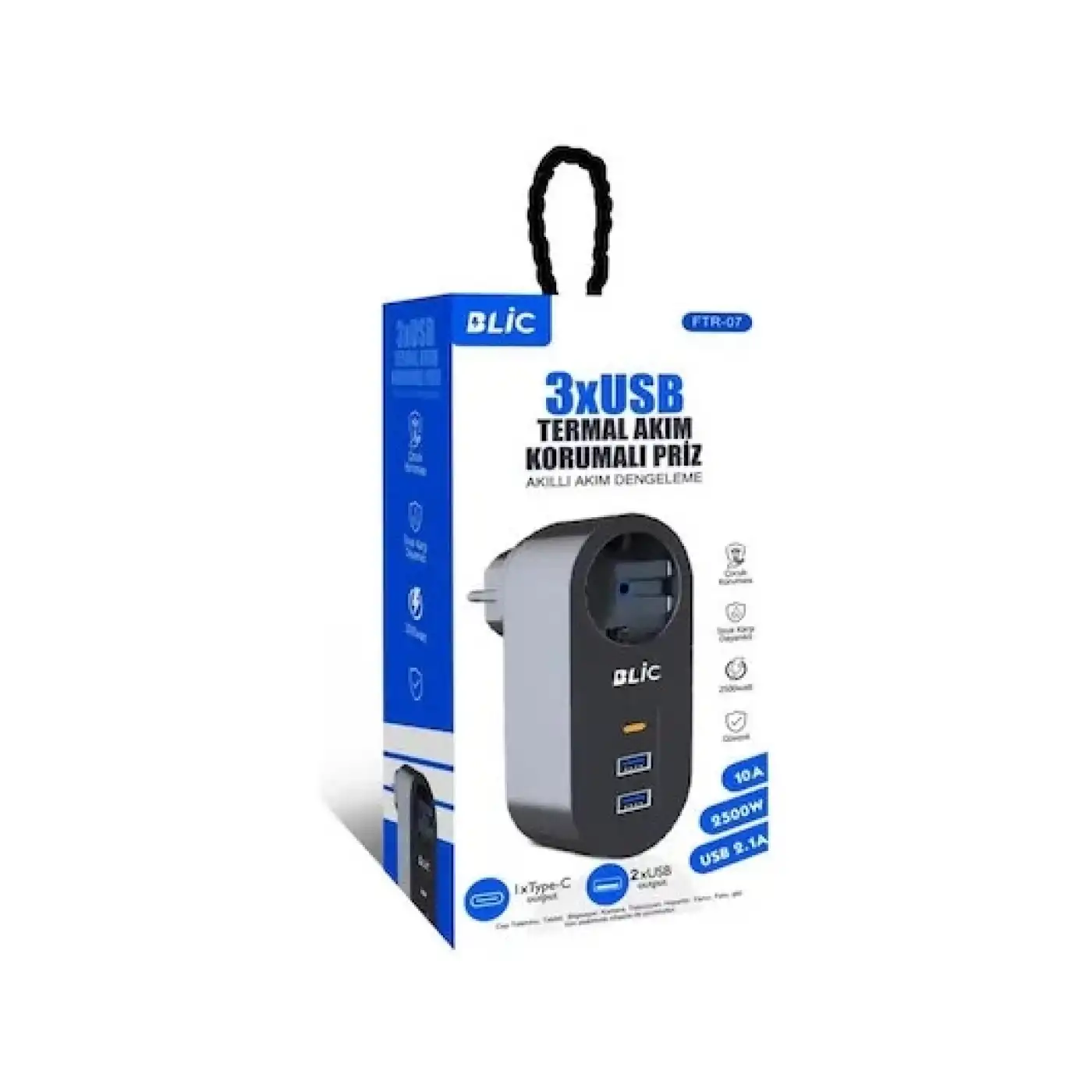 Ftr-07 2xusb 1xtypec Termal Akım Korumalı Isıya Dayanıklı Tekli Priz