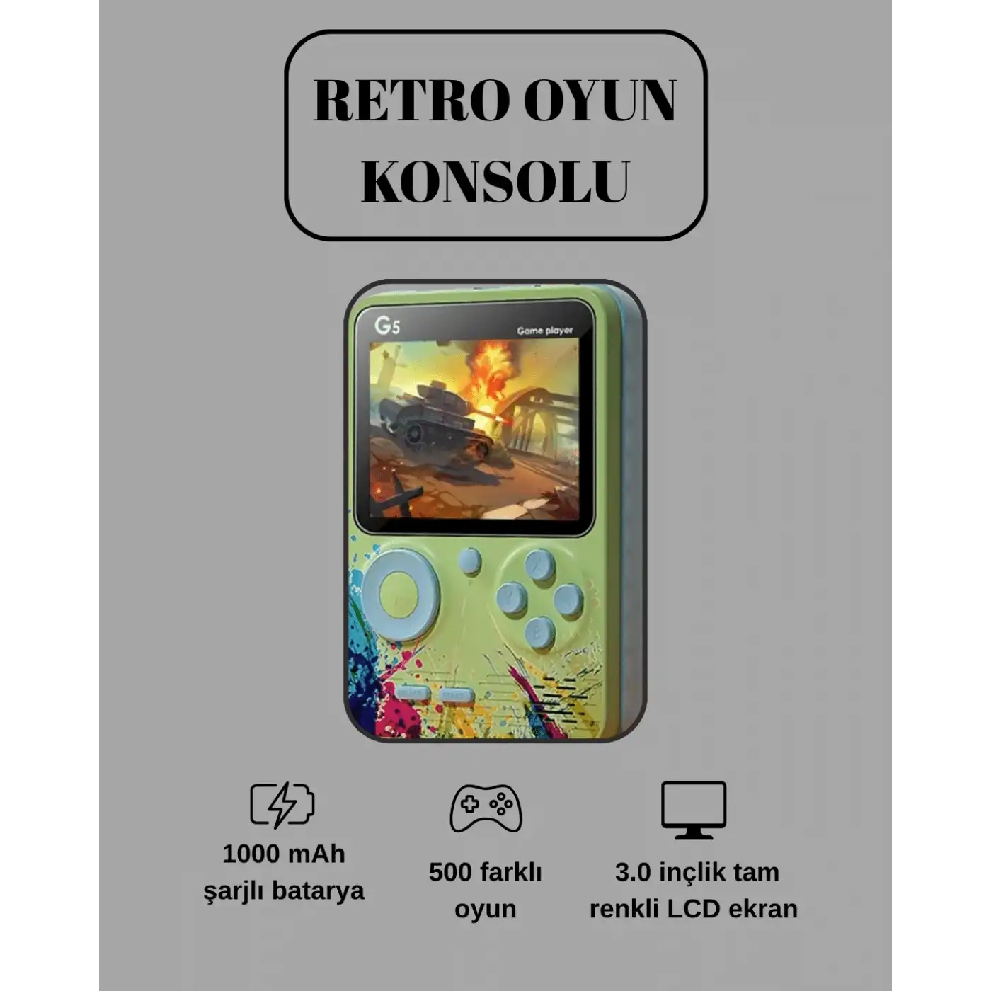 G5 Game Box Retro Mini Oyun Konsolu – 500 Dahili Oyun