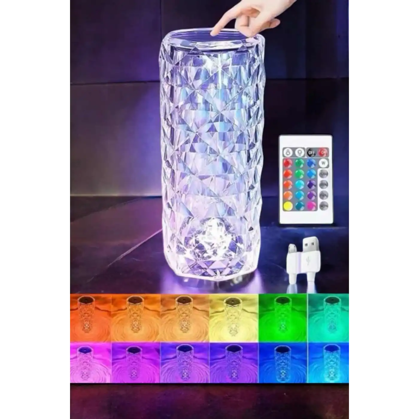 Gece Lambası Kristal Lamba Dokunmatik Şarjlı Hediyelik