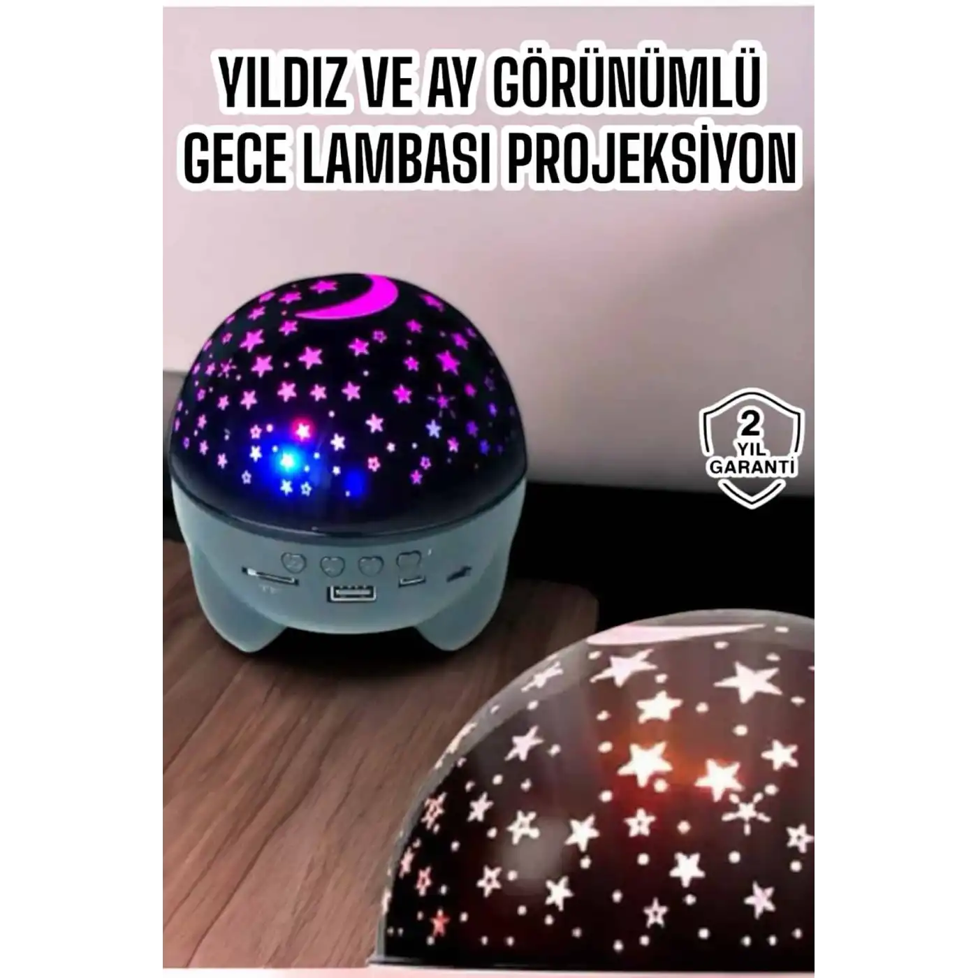 Gece Lambası Projeksiyon Görünümlü Şarjlı Yıldızlı Yuvarlak