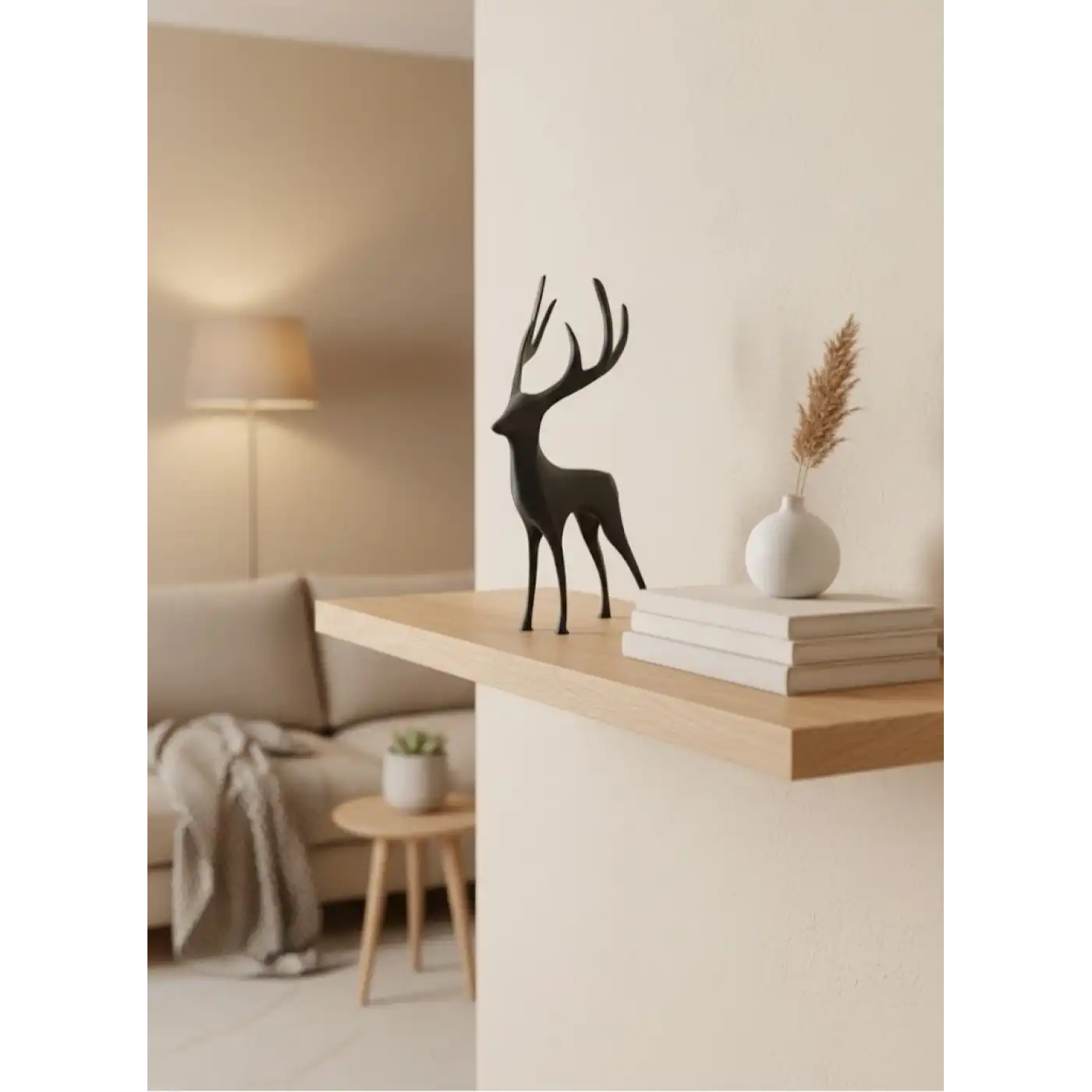 Geyik Figürü Gri Modern Salon ve Raf Dekoru