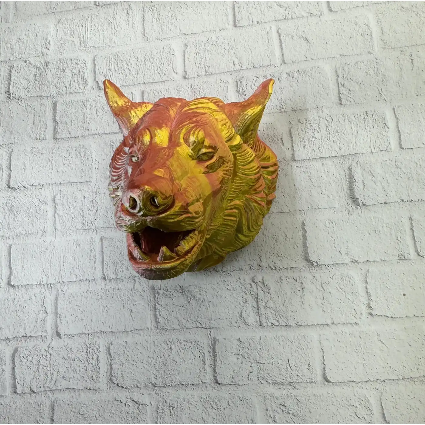 Gold Renk 3D Kurt Başı Duvar Dekoru