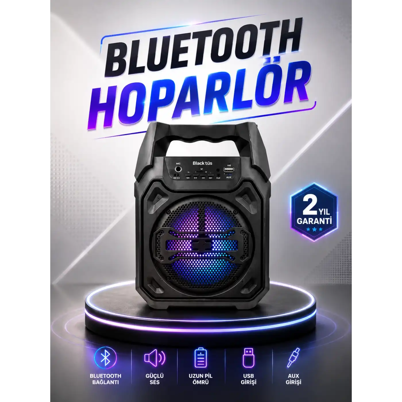 Güçlü ve Şarj Edilebilir Bluetooth Hoparlör 6.5 İnç