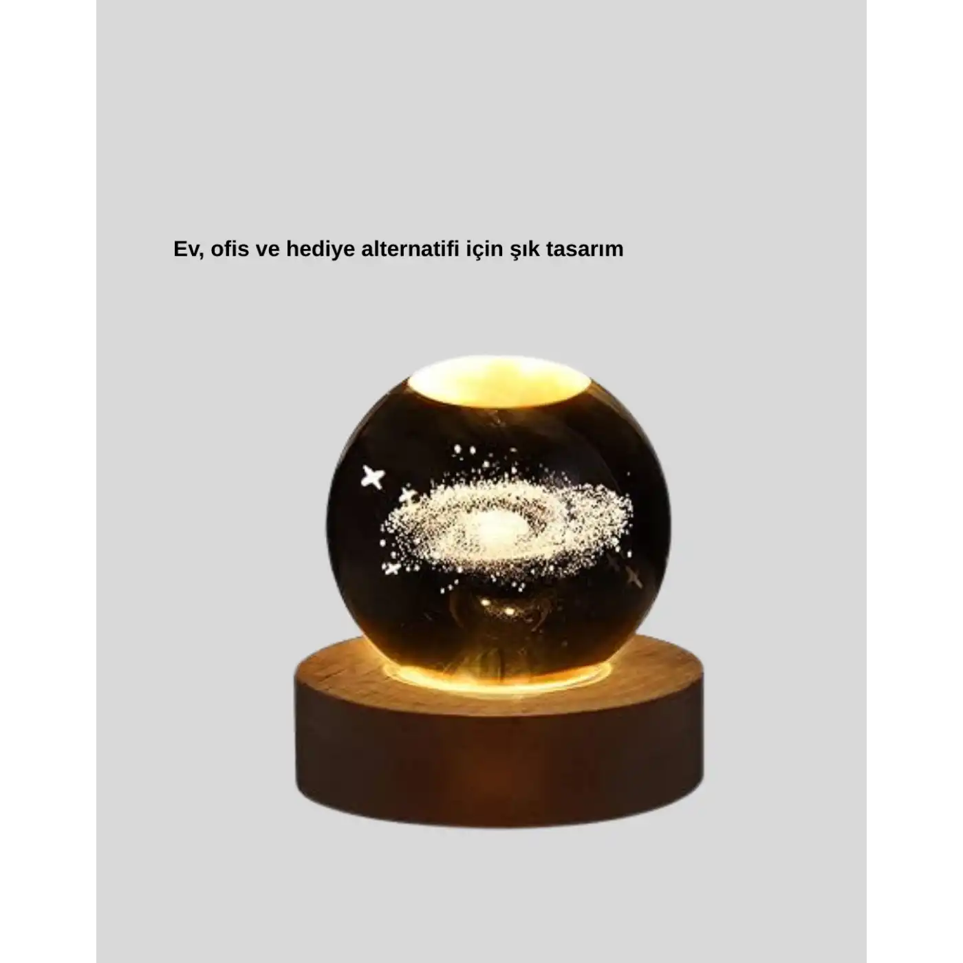 Gün Işığı LED’li 3D Kristal Galaksi Küre Ahşap Tabanlı Dekoratif Lamba