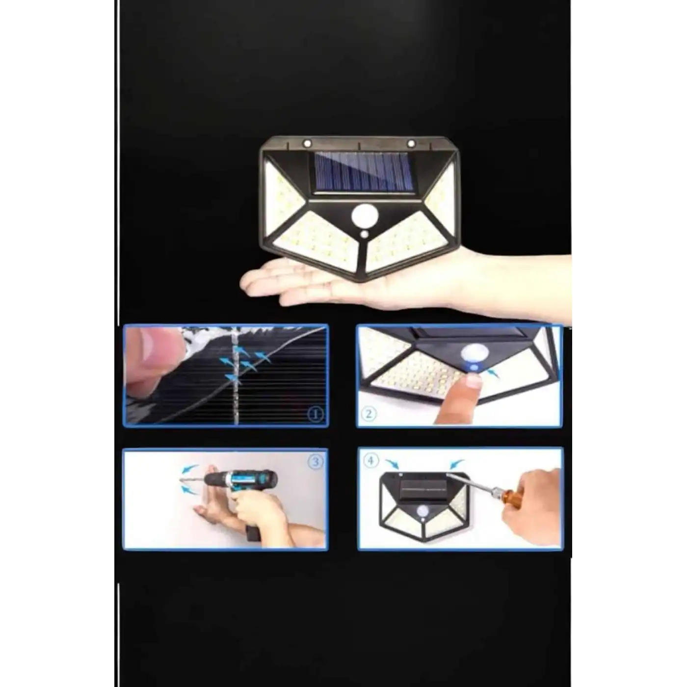 Güneş Enerjili Bahçe Aydınlatma Lambası Solar 100 Led Lamba