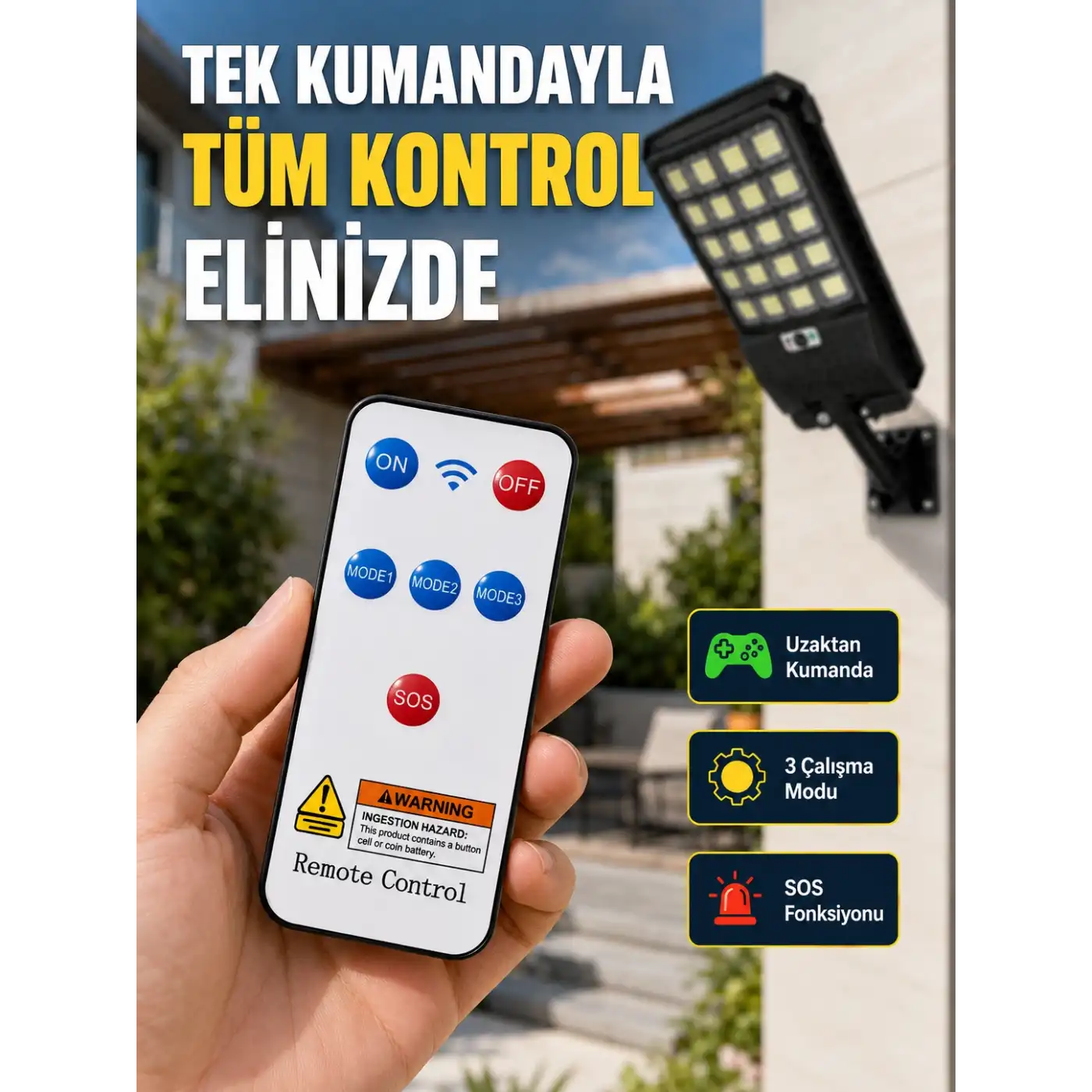 Güneş Enerjili LED Duvar ve Direk Lambası Suya Dayanıklı Akıllı Aydınlatma