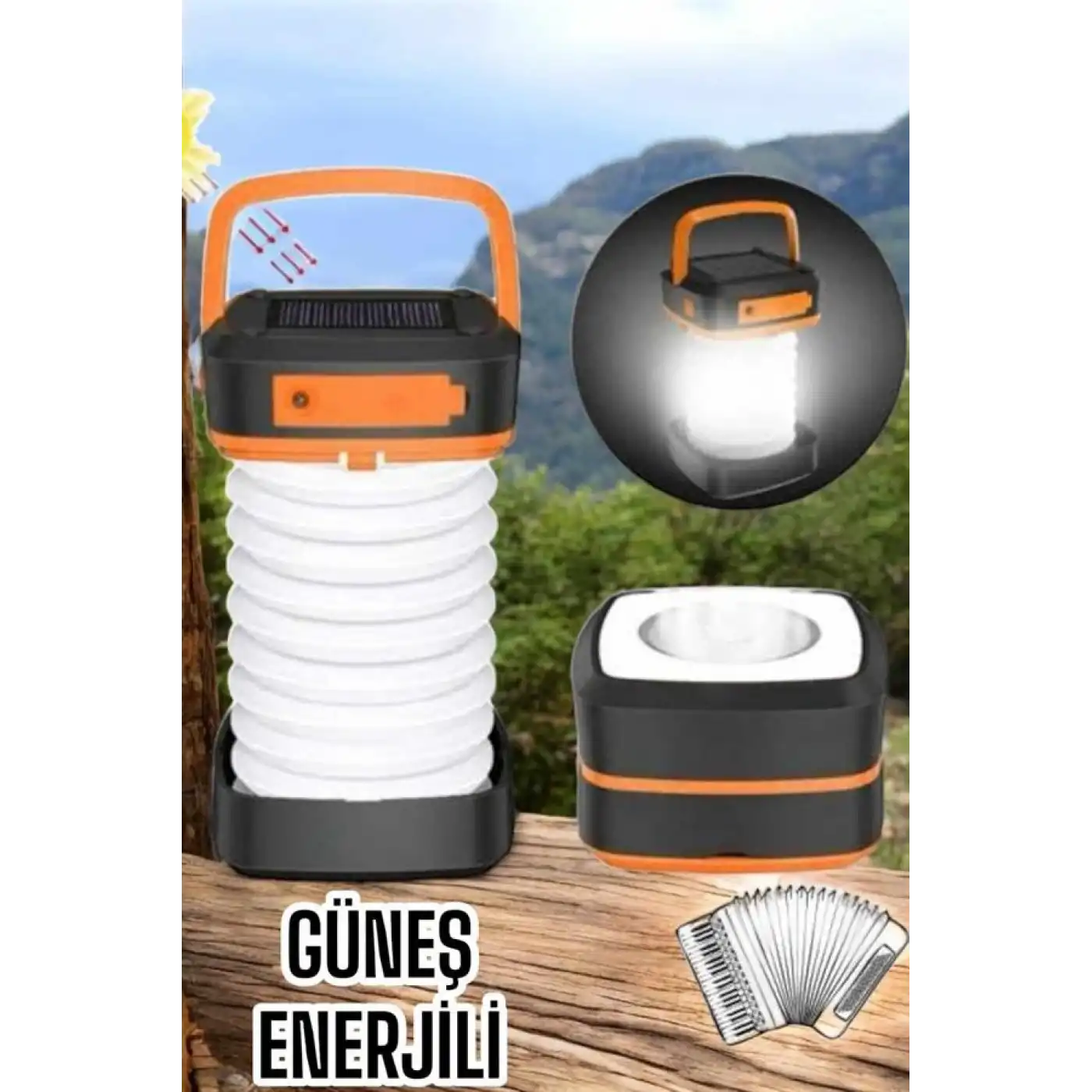Güneş Enerjili Led Lamba Kamp Lambası Katlanabilir Lamba USB Şarjlı