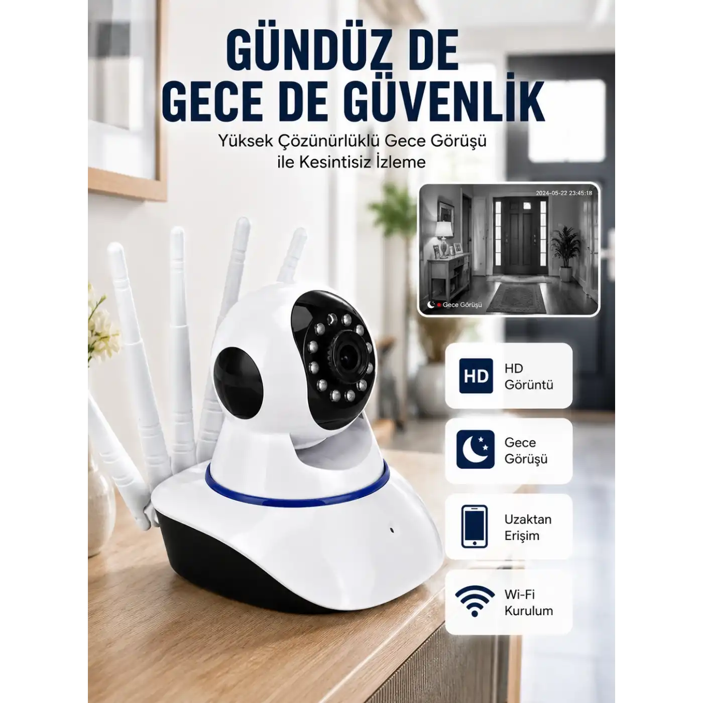 Güvenlik Kamerası Antenli Gece Görüşlü Sensörlü Harekete Duyarlı Yeni Nesil