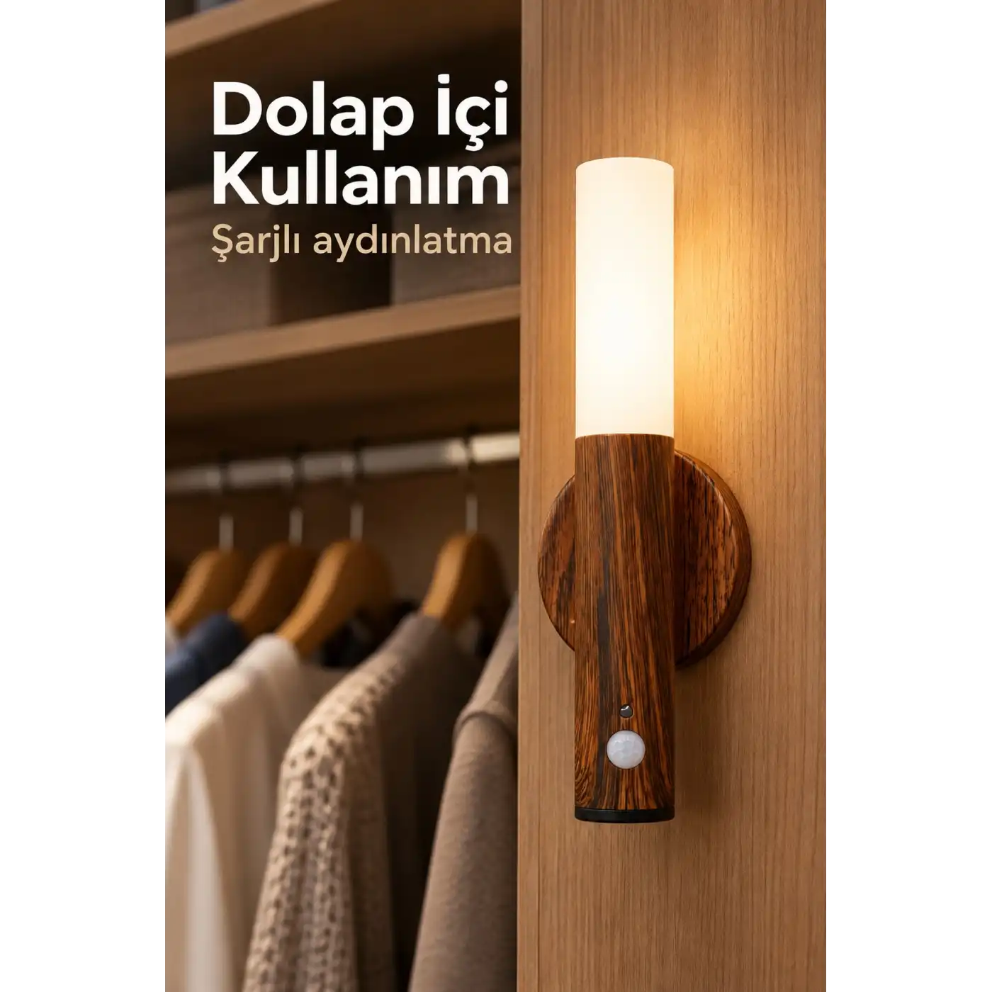 Hareket Sensörlü Kablosuz Gün Işığı Duvar Lambası