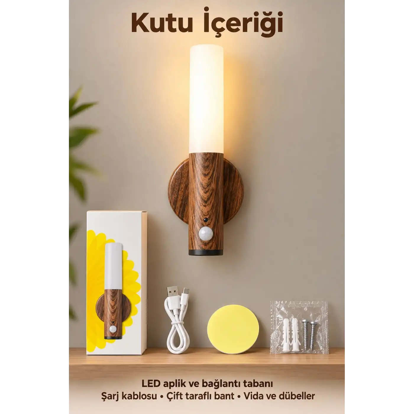 Hareket Sensörlü Kablosuz Gün Işığı Duvar Lambası