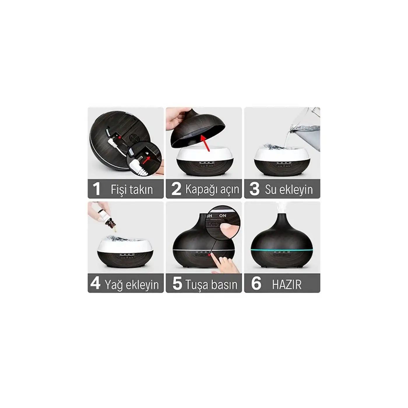 Hava Nemlendirici 7 Led Işıklı Aromatik Oda Kokusu 550 Ml Kahve Aroma Difüzörü Buhar Makinası