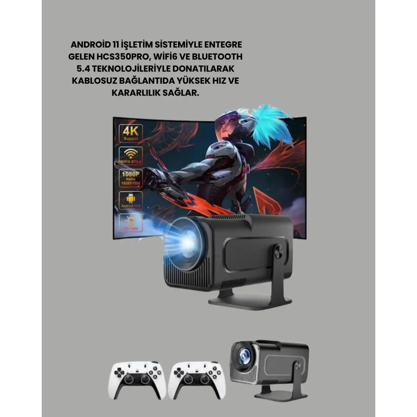 HCS350pro 1080P Full HD Taşınabilir Android Projektör