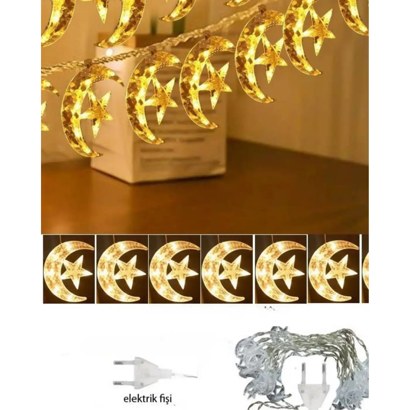 Hilal Yıldız Perde LED Işık 2 Modlu Sıcak Beyaz Dekoratif Aydınlatma