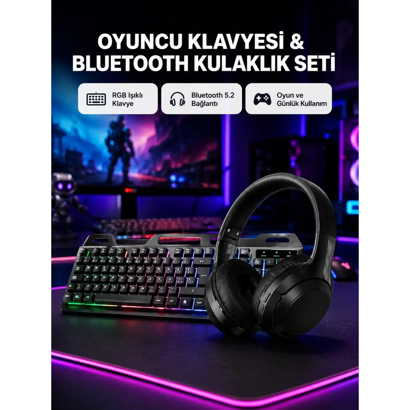 HN01 KULAKLIK + PG-8018 OYUNCU KLAVYESİ SET