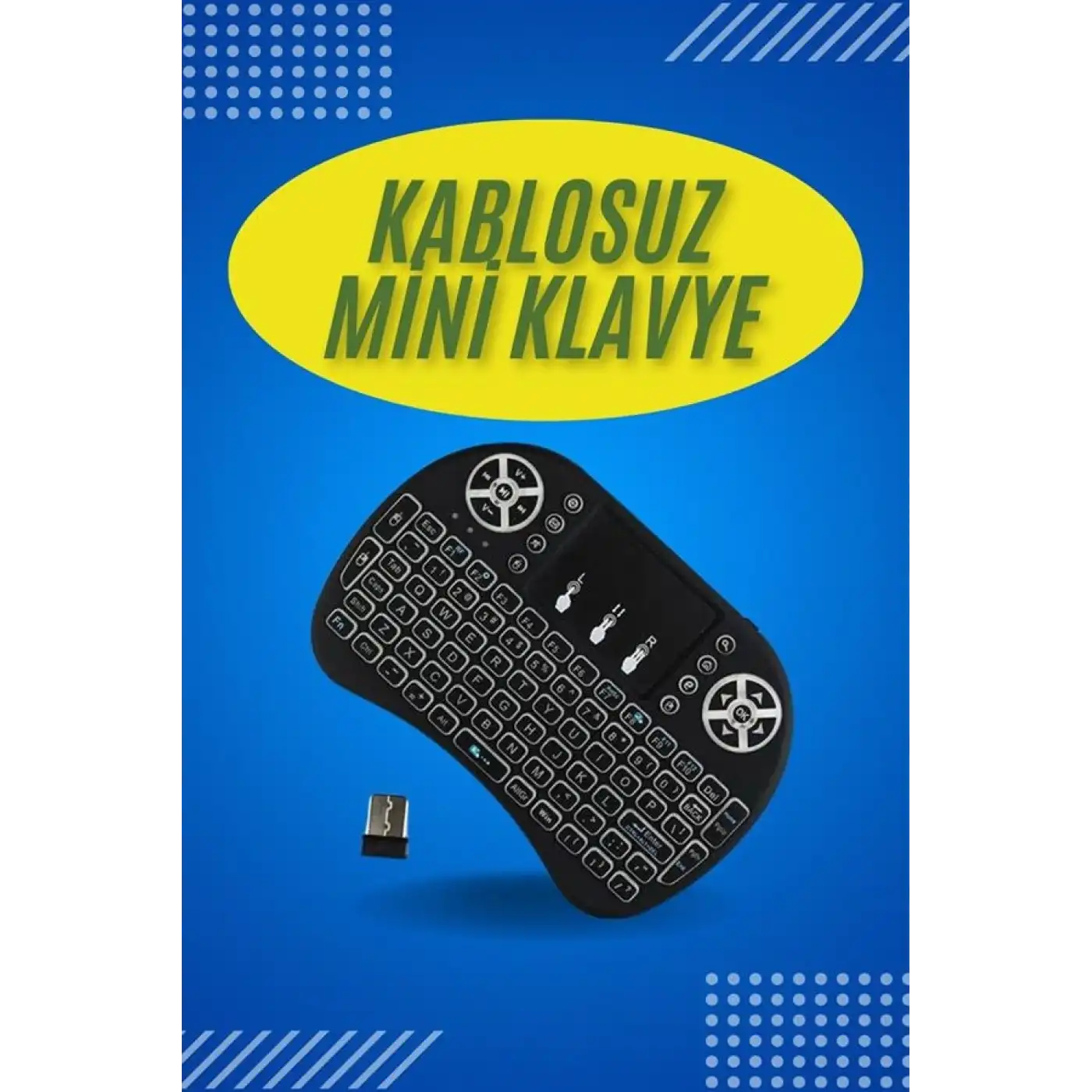Işıklı Kablosuz Mini Klavye ve Dokunmatik Mouse Seti Türkçe Kablosuz