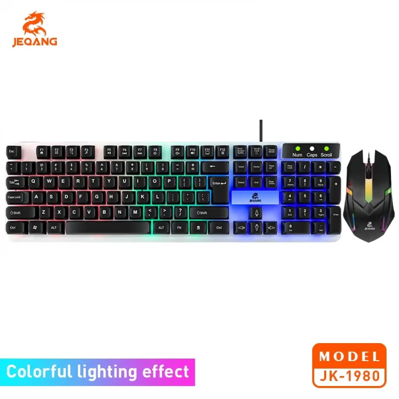 JK-1980 USB Kablolu RGB Işıklı Klavye Mouse Seti