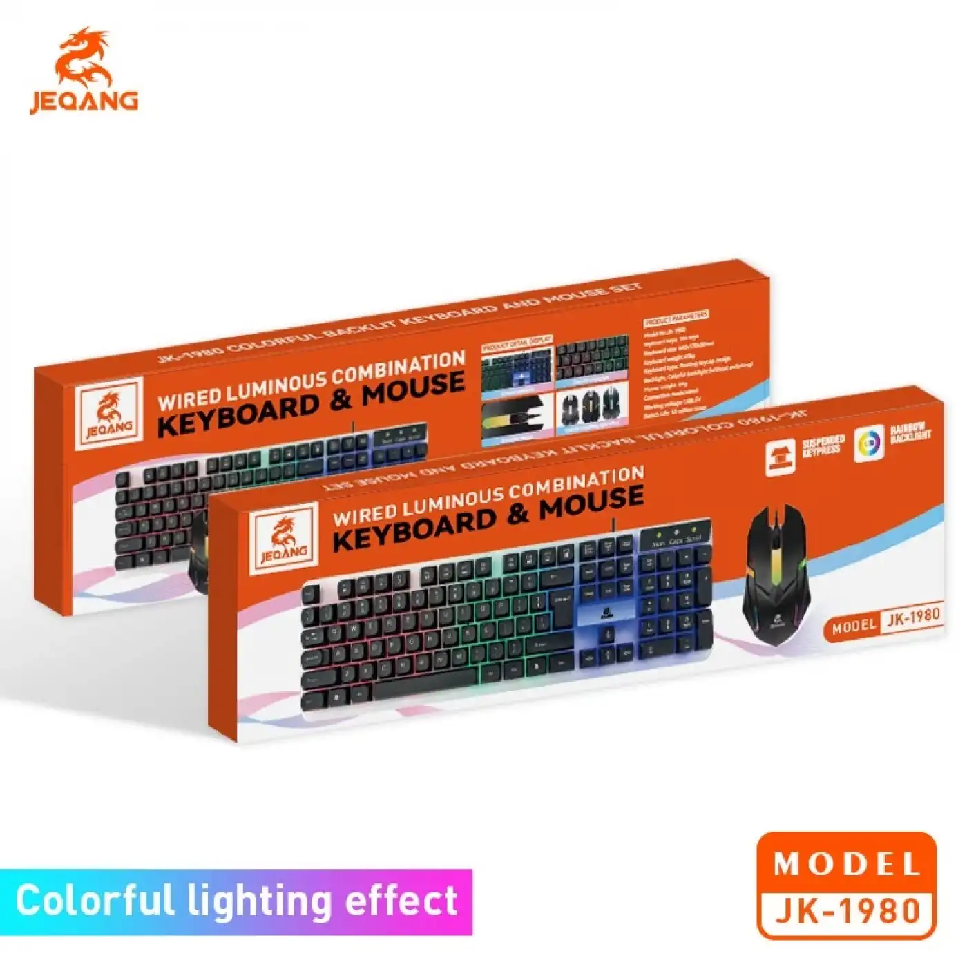 JK-1980 USB Kablolu RGB Işıklı Klavye Mouse Seti