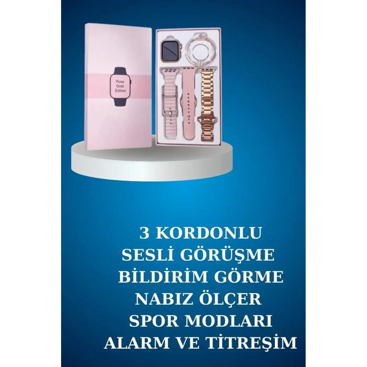 Kablolu Bluetooth Kulaklık ve Kadınlara Özel Bileklik Hediyeli Yeni Nesil Akıllı Saat 3 Kordonlu