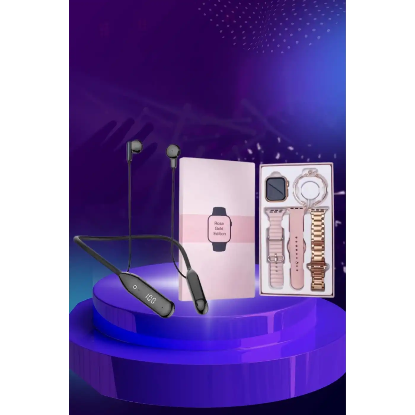 Kablolu Bluetooth Kulaklık ve Kadınlara Özel Bileklik Hediyeli Yeni Nesil Akıllı Saat 3 Kordonlu