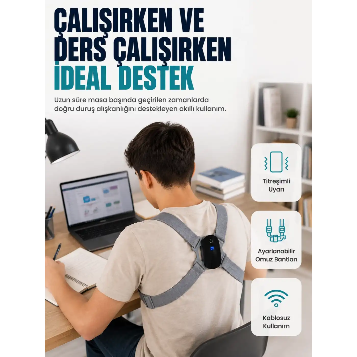 Kablosuz Akıllı Dik Duruş Aparatı Titreşim Hatırlatma Özellikli Destekleyici